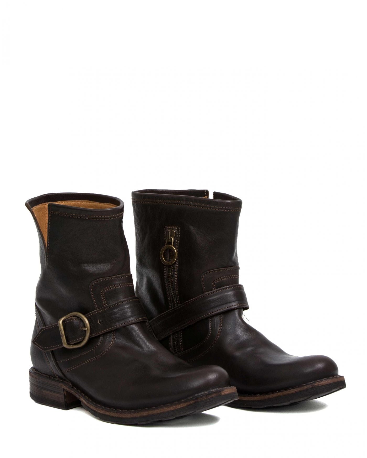 Fiorentini + Baker, ETERNITY ELI, Brown leather ankle biker boots with adjustable strap and inside zip-Made in Italy-lateral
