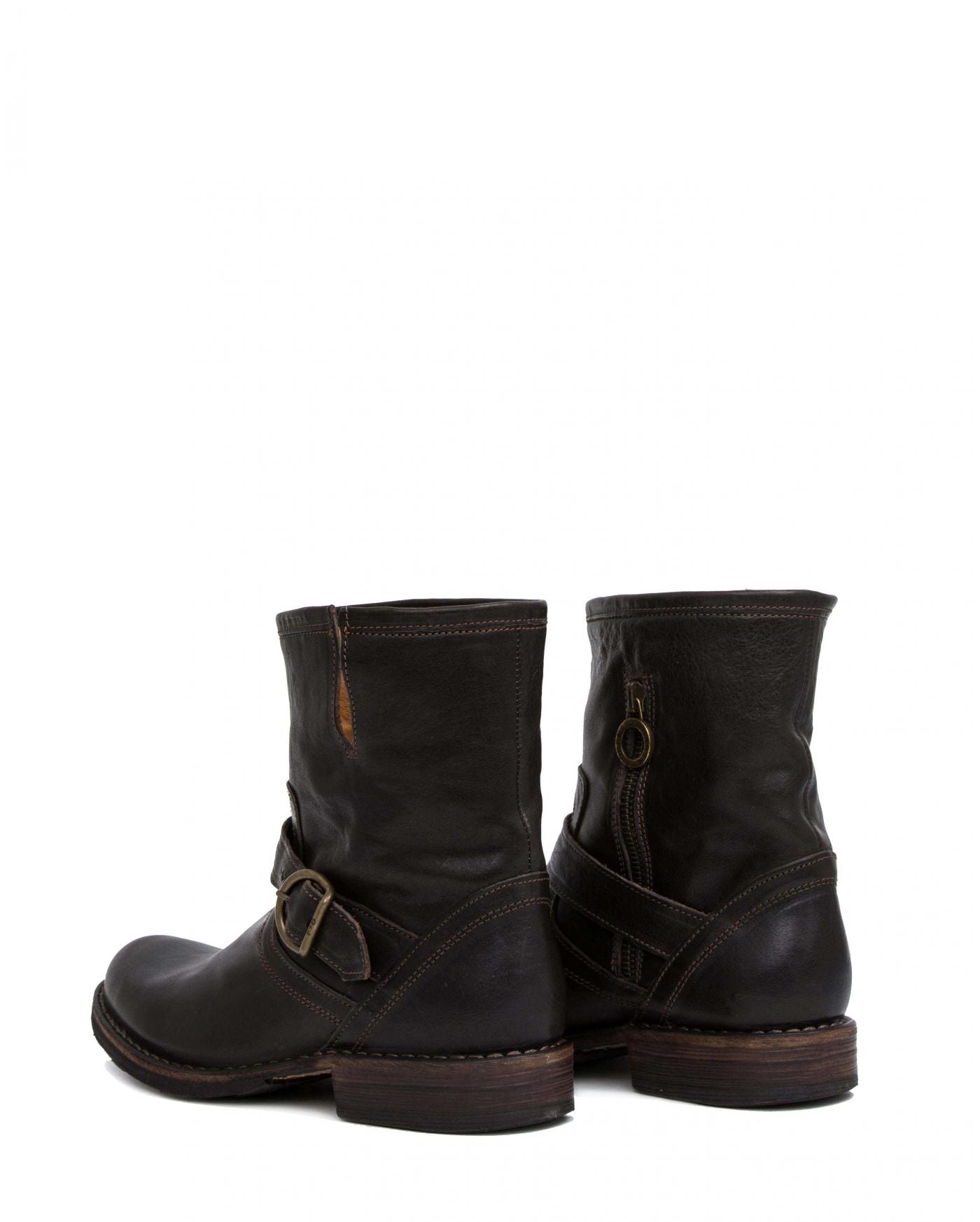 Fiorentini + Baker, ETERNITY ELI, Brown leather ankle biker boots with adjustable strap and inside zip-Made in Italy-back