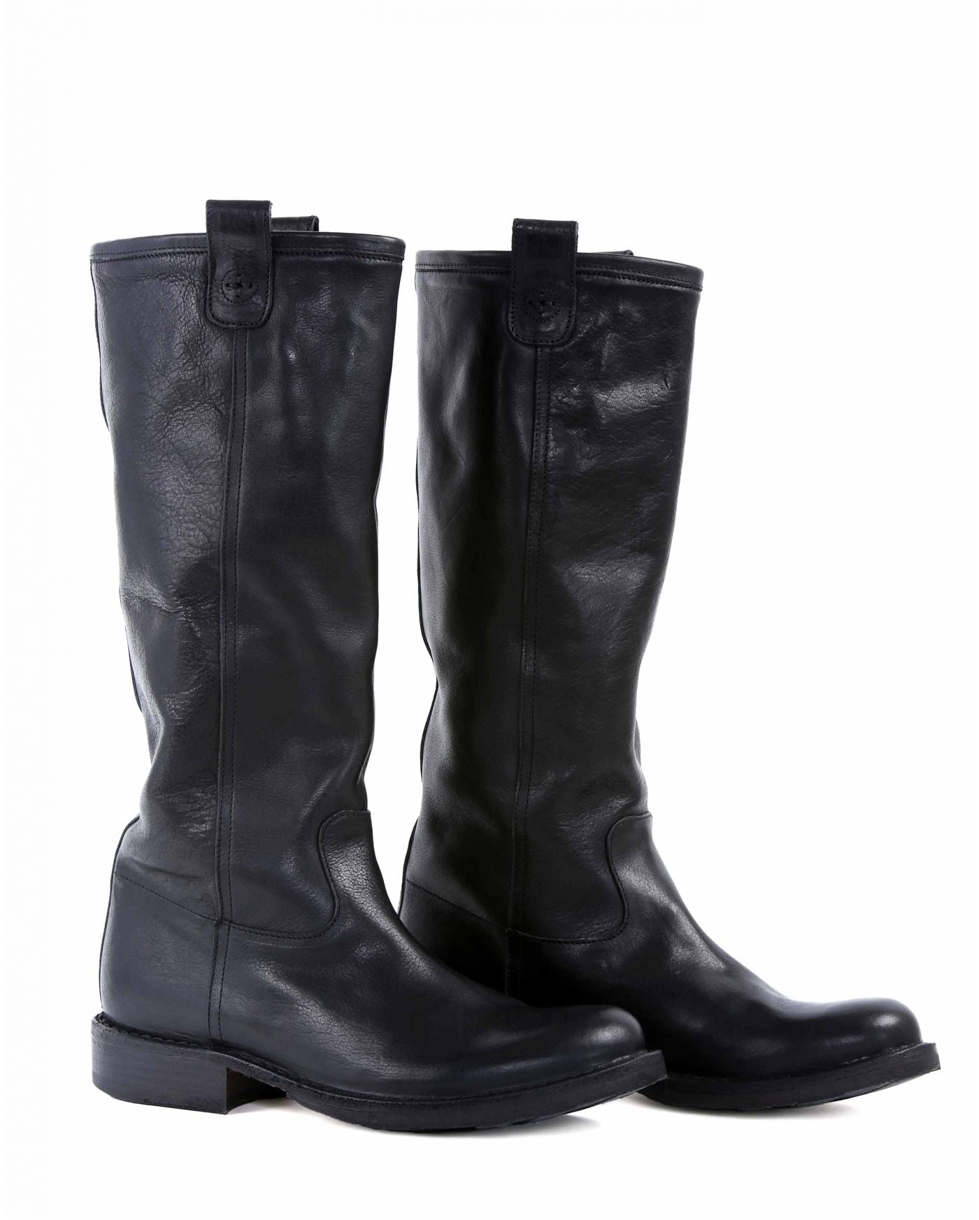 Fiorentini + Baker, ETERNITY EFFIE, Black leather pull-on boots. Classic knee high riding boots-Made in Italy-lateral