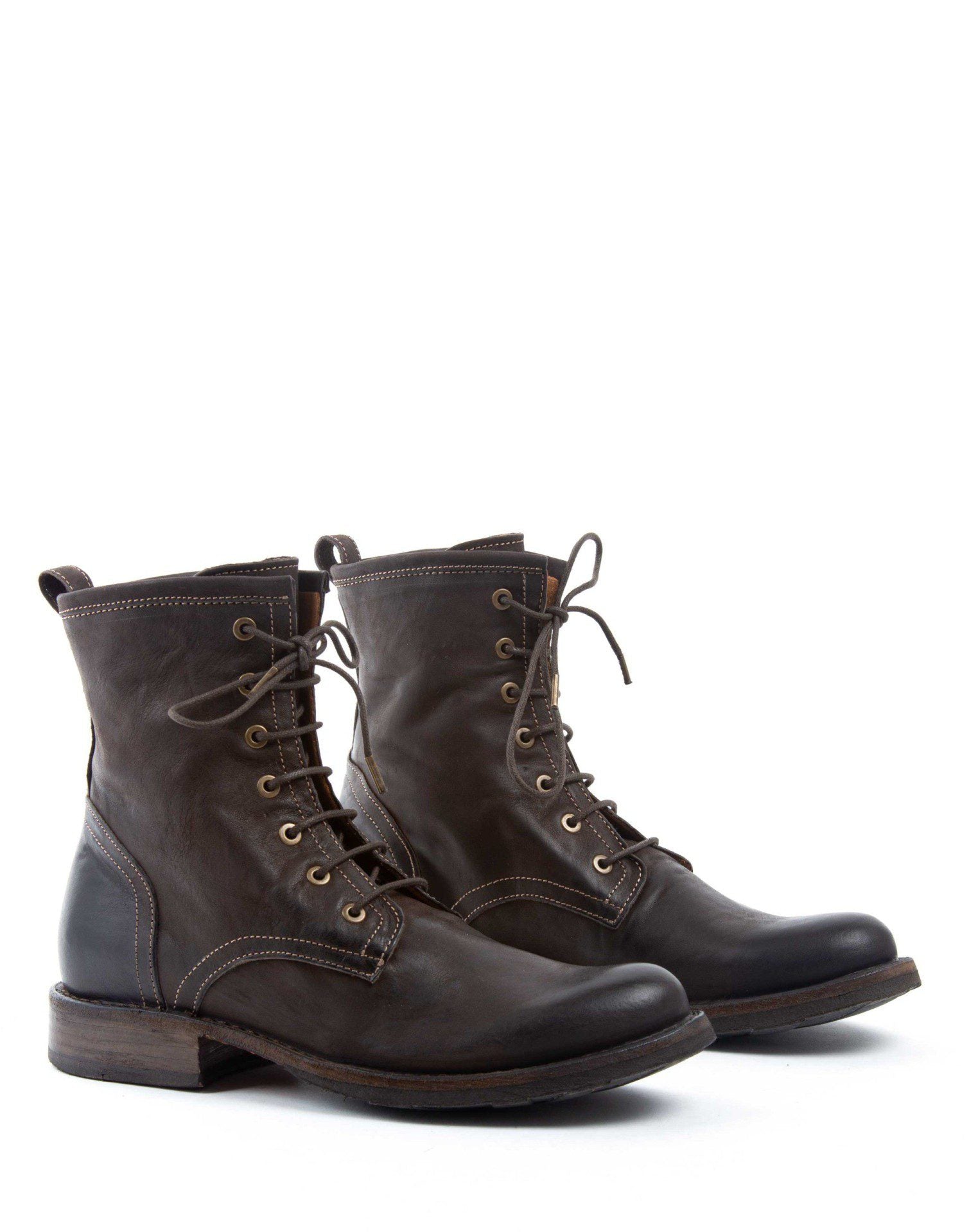 Fiorentini + Baker, ETERNITY ELME, Military style lace-up tall ankle boots in coffee brown leather-Made in Italy-later