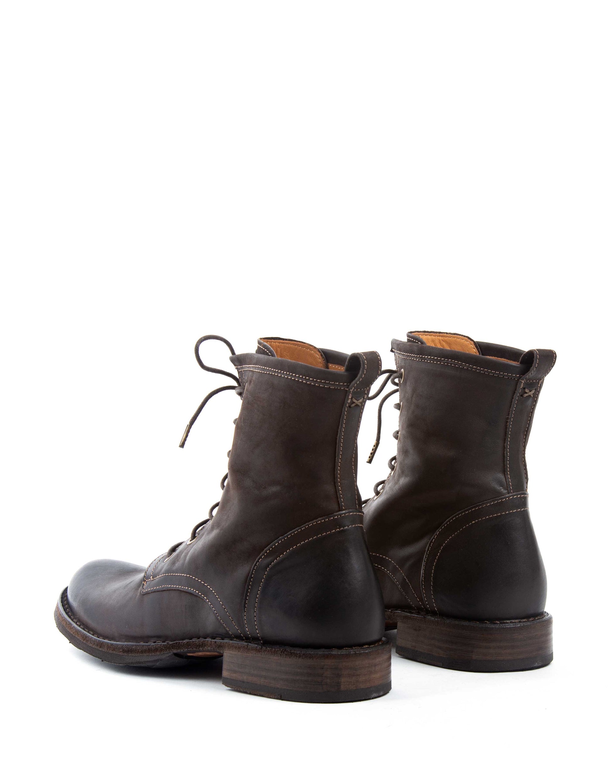Fiorentini + Baker, ETERNITY ELME, Military style lace-up tall ankle boots in coffee brown leather-Made in Italy-back