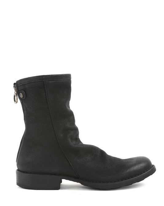 Fiorentini + Baker, ETERNITY EVEN, Black leather tall ankle boots with slightly ruched vamp and rear zip-Made in Italy-side