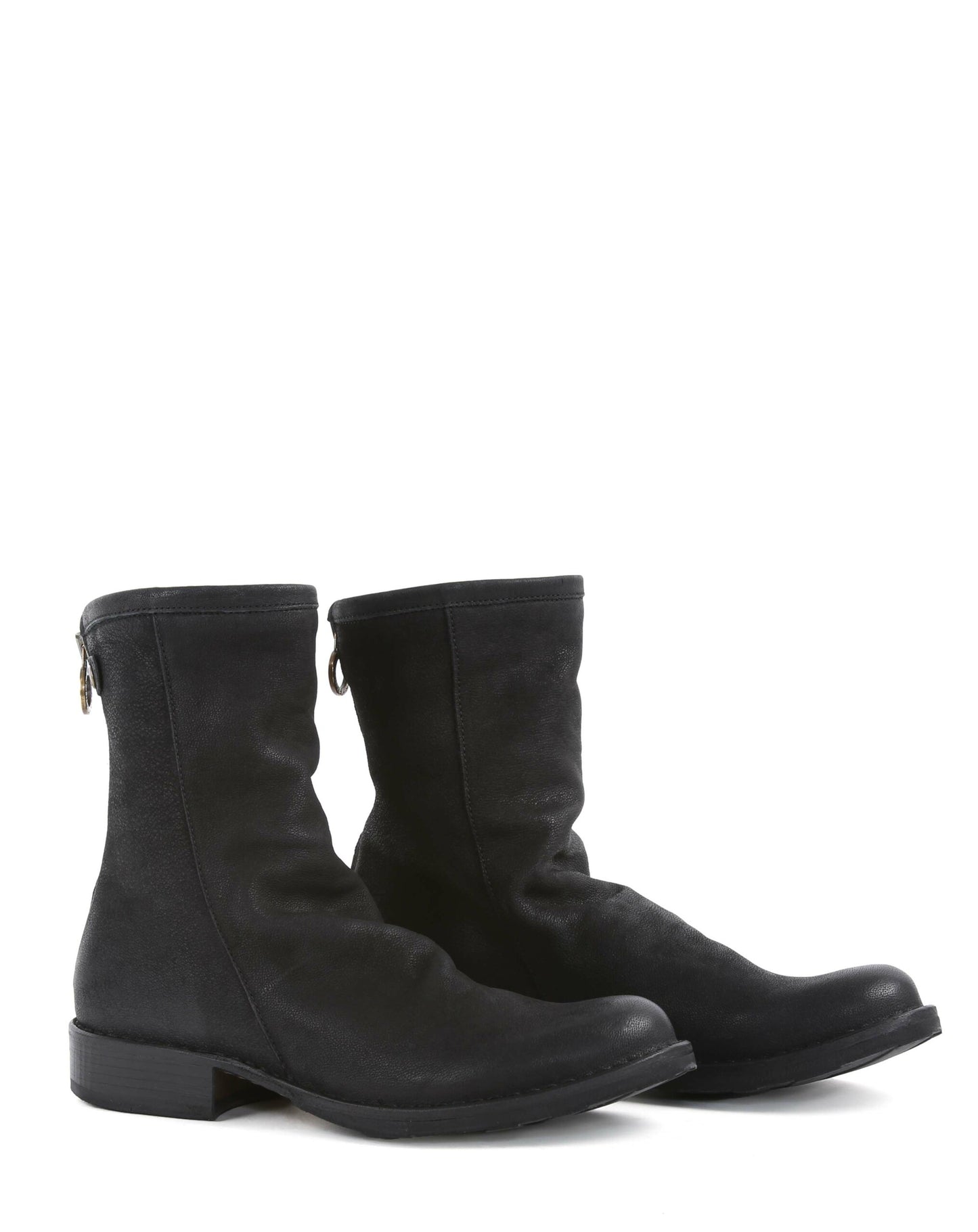 Fiorentini + Baker, ETERNITY EVEN, Black leather tall ankle boots with slightly ruched vamp and rear zip-Made in Italy-lateral