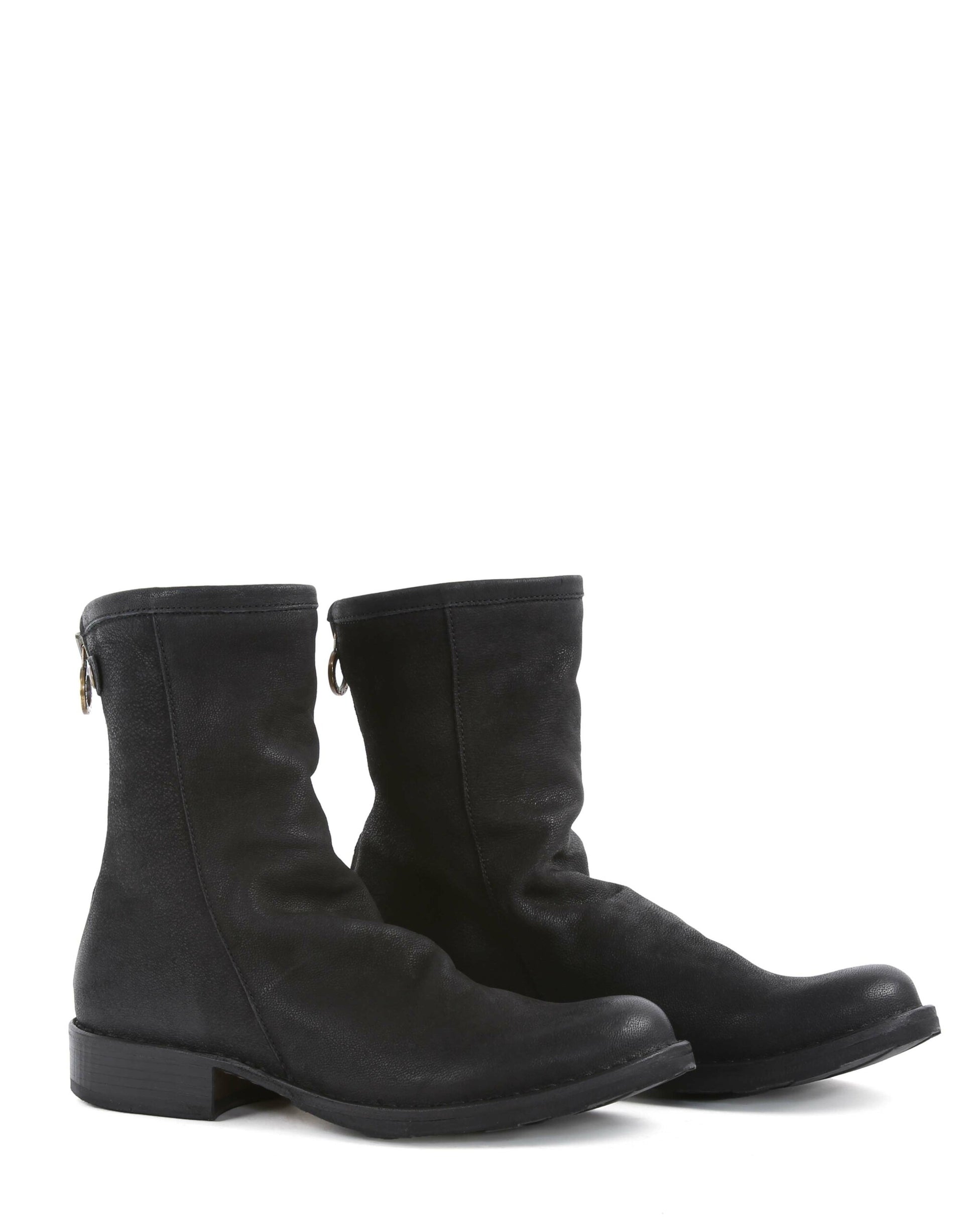 Fiorentini + Baker, ETERNITY EVEN, Black leather tall ankle boots with slightly ruched vamp and rear zip-Made in Italy-lateral