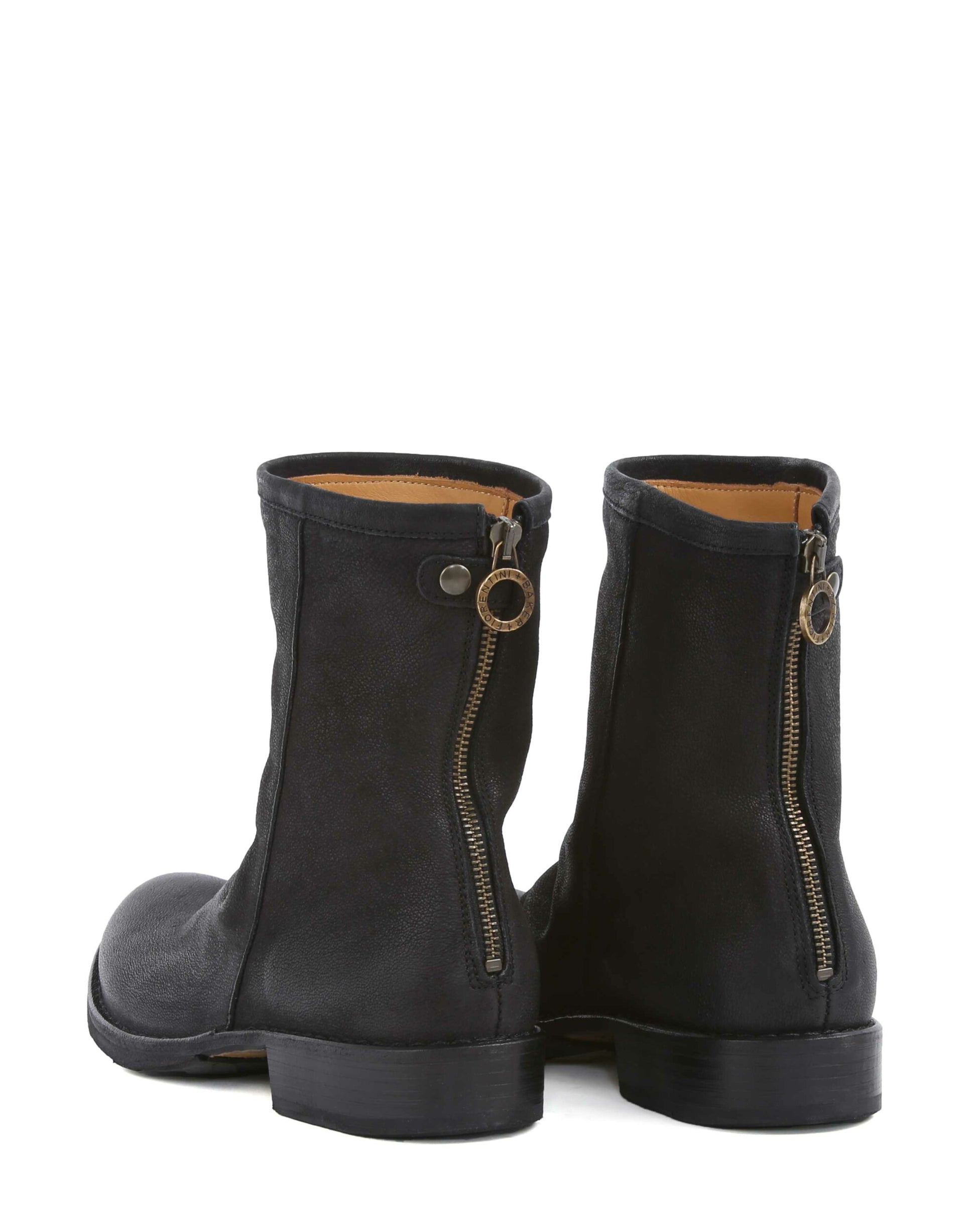 Fiorentini + Baker, ETERNITY EVEN, Black leather tall ankle boots with slightly ruched vamp and rear zip-Made in Italy-back