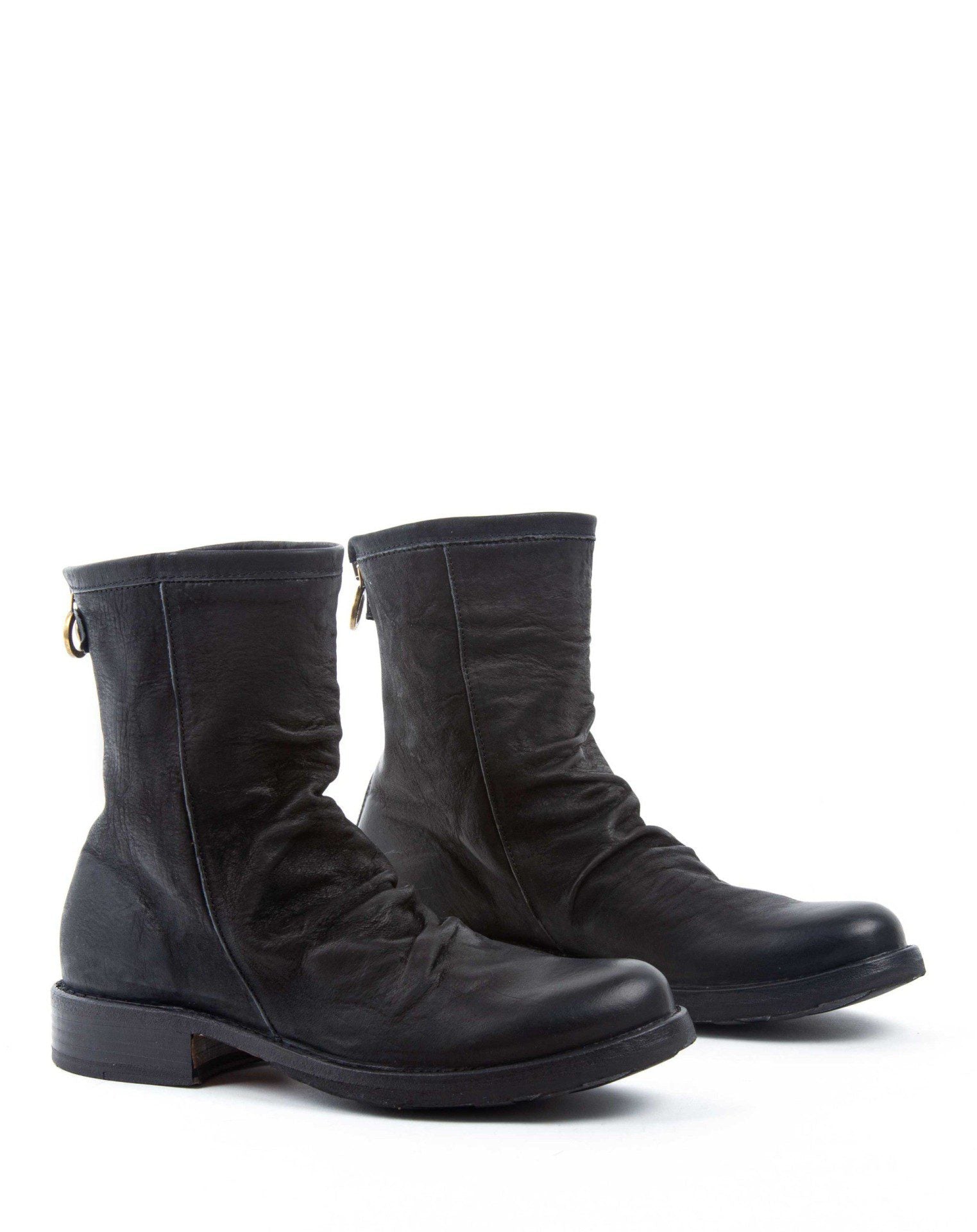 Fiorentini + Baker, ETERNITY EVEN, Tall ankle boots with slightly ruched vamp and rear zip in reversed black leather-Made in Italy-lateral