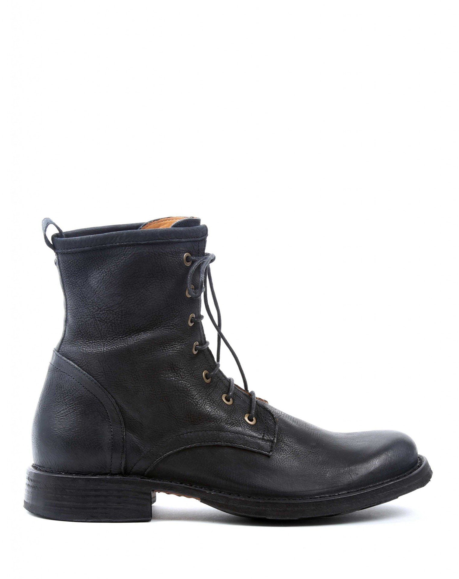 Fiorentini + Baker, ETERNITY ELME, Military style lace-up tall ankle boots in grained black leather-Made in Italy-side