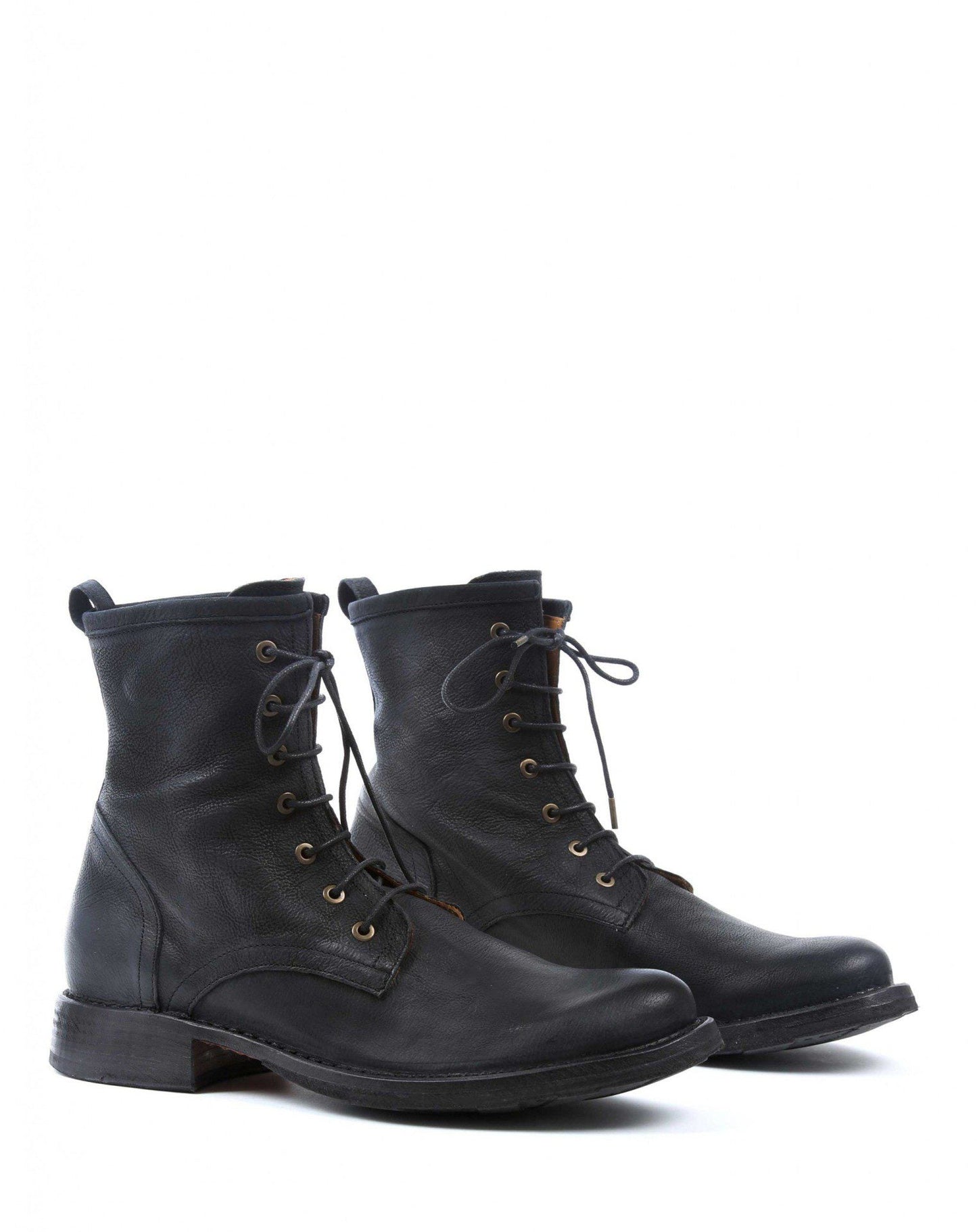 Fiorentini + Baker, ETERNITY ELME, Military style lace-up tall ankle boots in grained black leather-Made in Italy-lateral