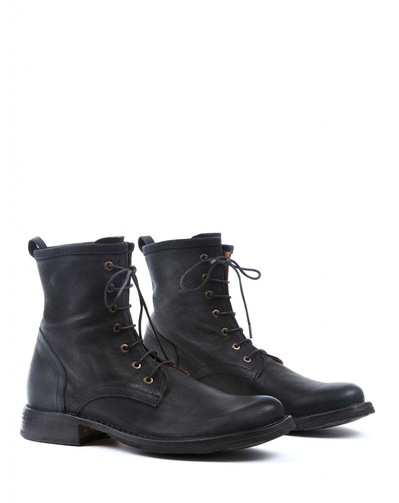 Fiorentini + Baker, ETERNITY ELME, Military style lace-up tall ankle boots in grained black leather-Made in Italy-lateral