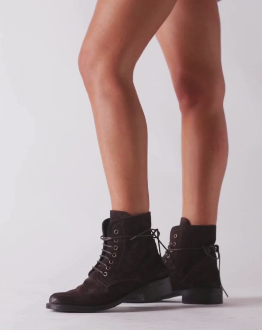 Fiorentini + Baker, FRATERNITY F-EMON, Brown suede women ankle lace-up boots-Made in Italy-video