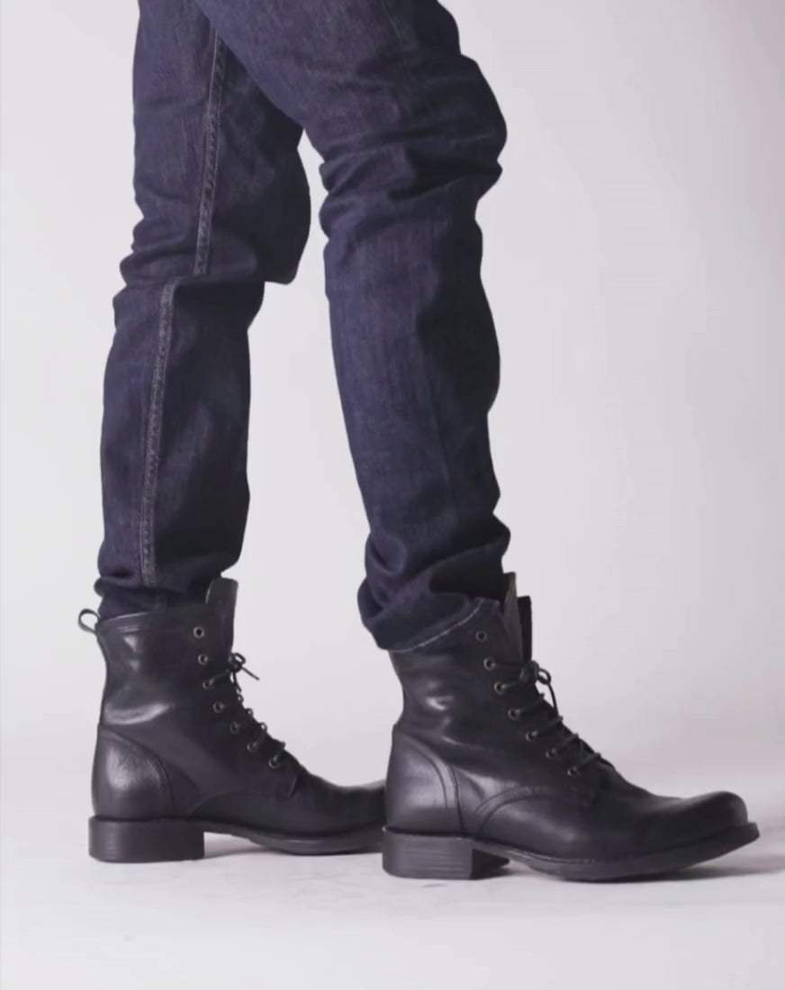 Fiorentini + Baker, ETERNITY ELME, Military style lace-up tall ankle boots in smooth black leather-Made in Italy-video
