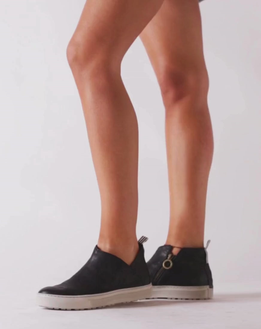 Fiorentini + Baker, BOLT BRIE, Asymmetric sneakers with inside zip in reversed black leather-Made in Italy-video