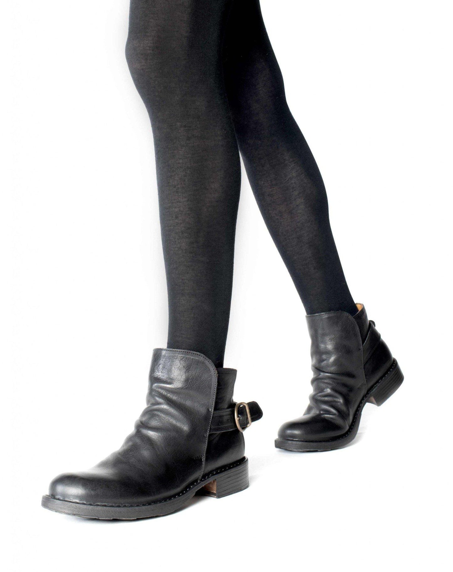 Fiorentini + Baker, ETERNITY ESPOT, Black leather biker boots with slightly ruched vamp and adjustable rear strap-Made in Italy-women
