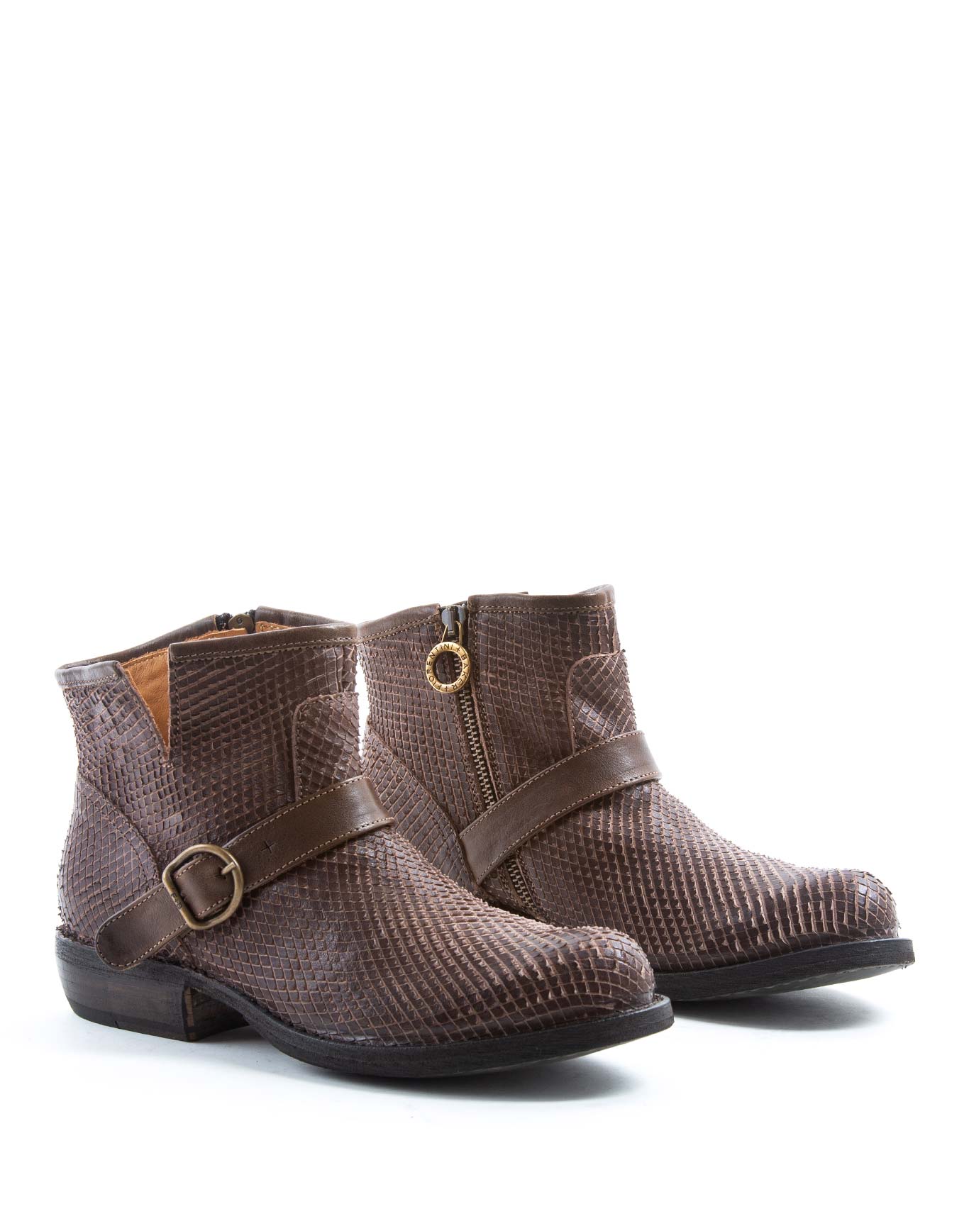 Fiorentini + Baker, CARNABY CHAD, Women ankle boots with buckle and slightly pointed toe in brown leather-Made in Italy-lateral