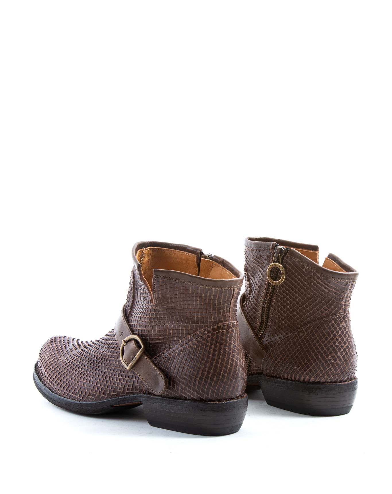 Fiorentini + Baker, CARNABY CHAD, Women ankle boots with buckle and slightly pointed toe in brown leather-Made in Italy-back