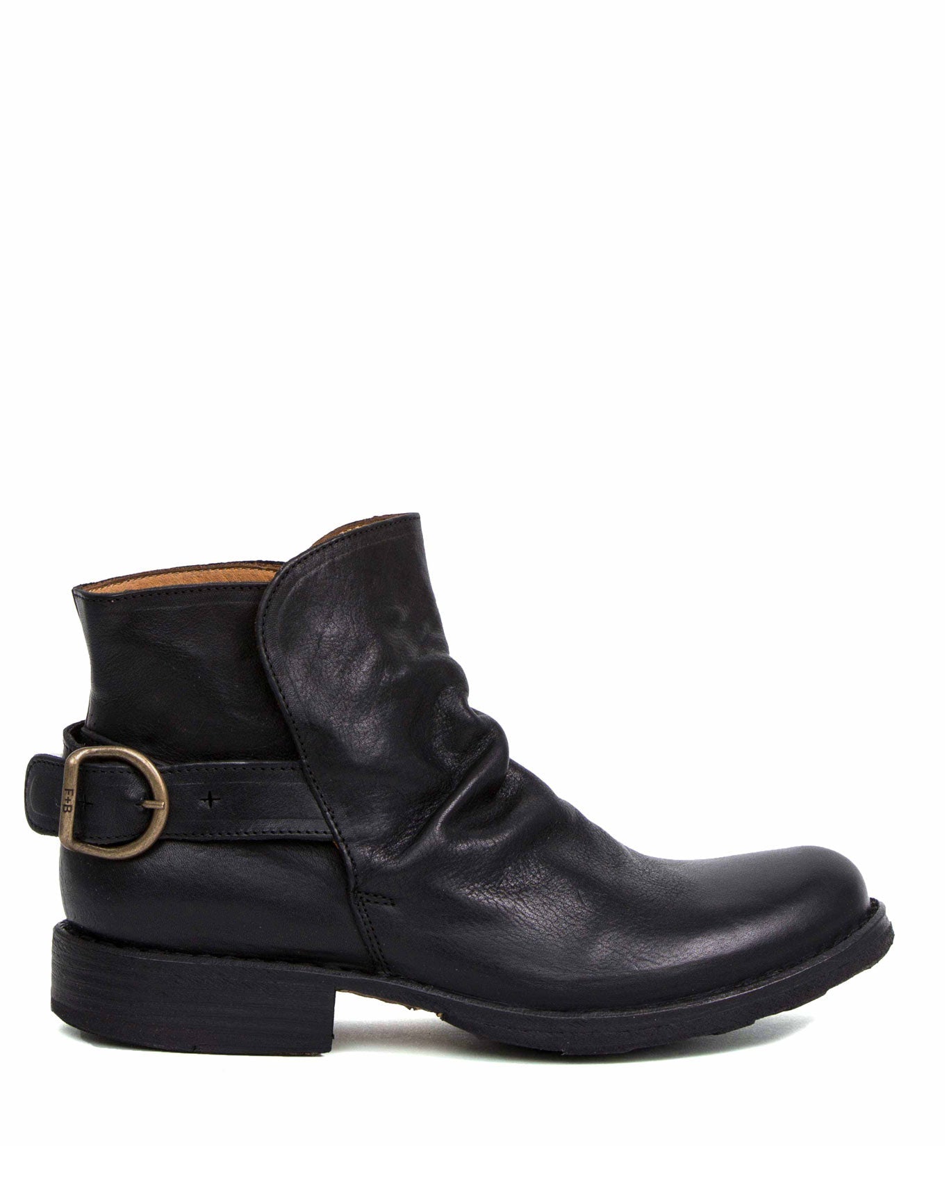 Fiorentini + Baker, ETERNITY ESPOT, Black leather biker boots with slightly ruched vamp and adjustable rear strap-Made in Italy-side