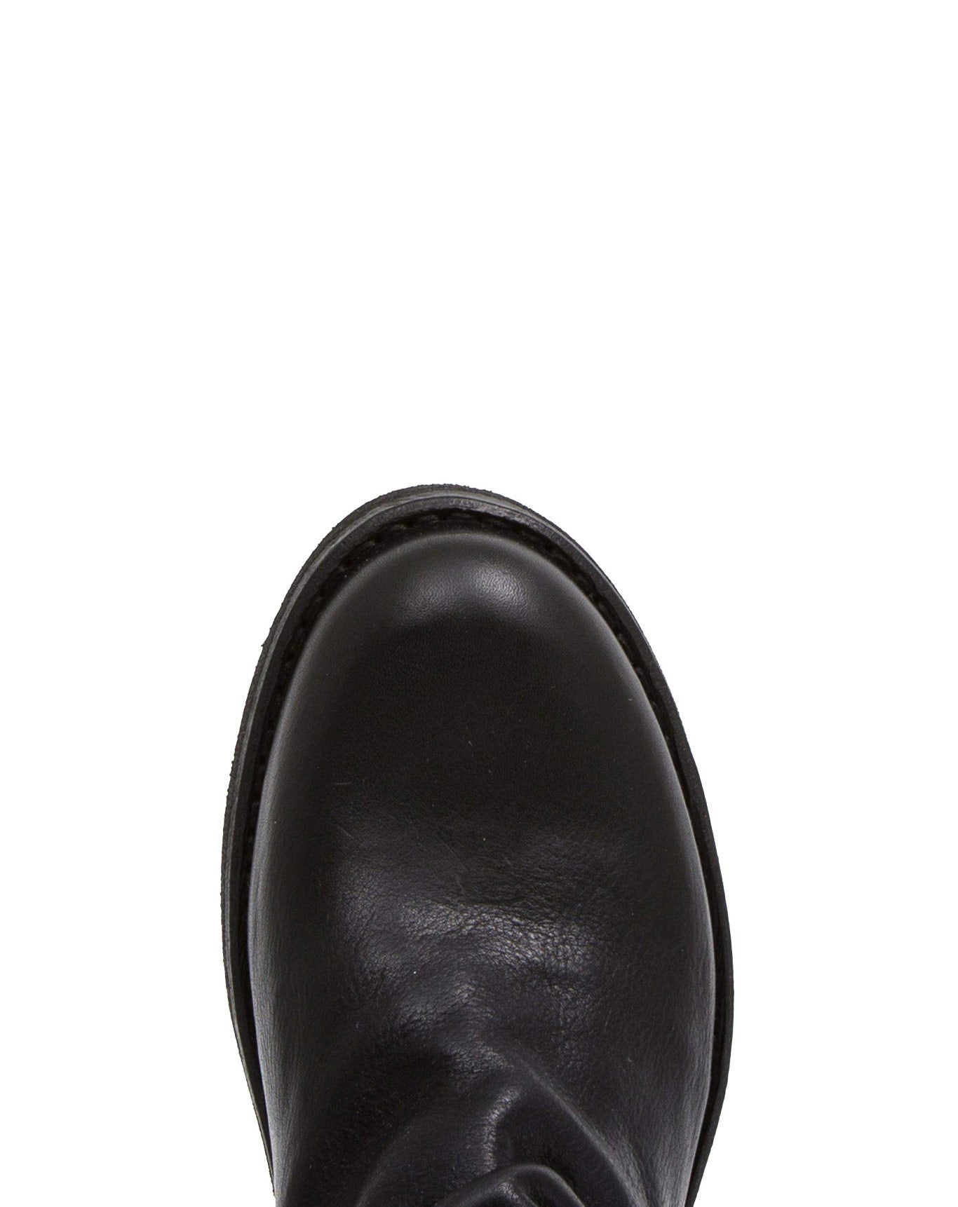 Fiorentini + Baker, ETERNITY ESPOT, Black leather biker boots with slightly ruched vamp and adjustable rear strap-Made in Italy-toe