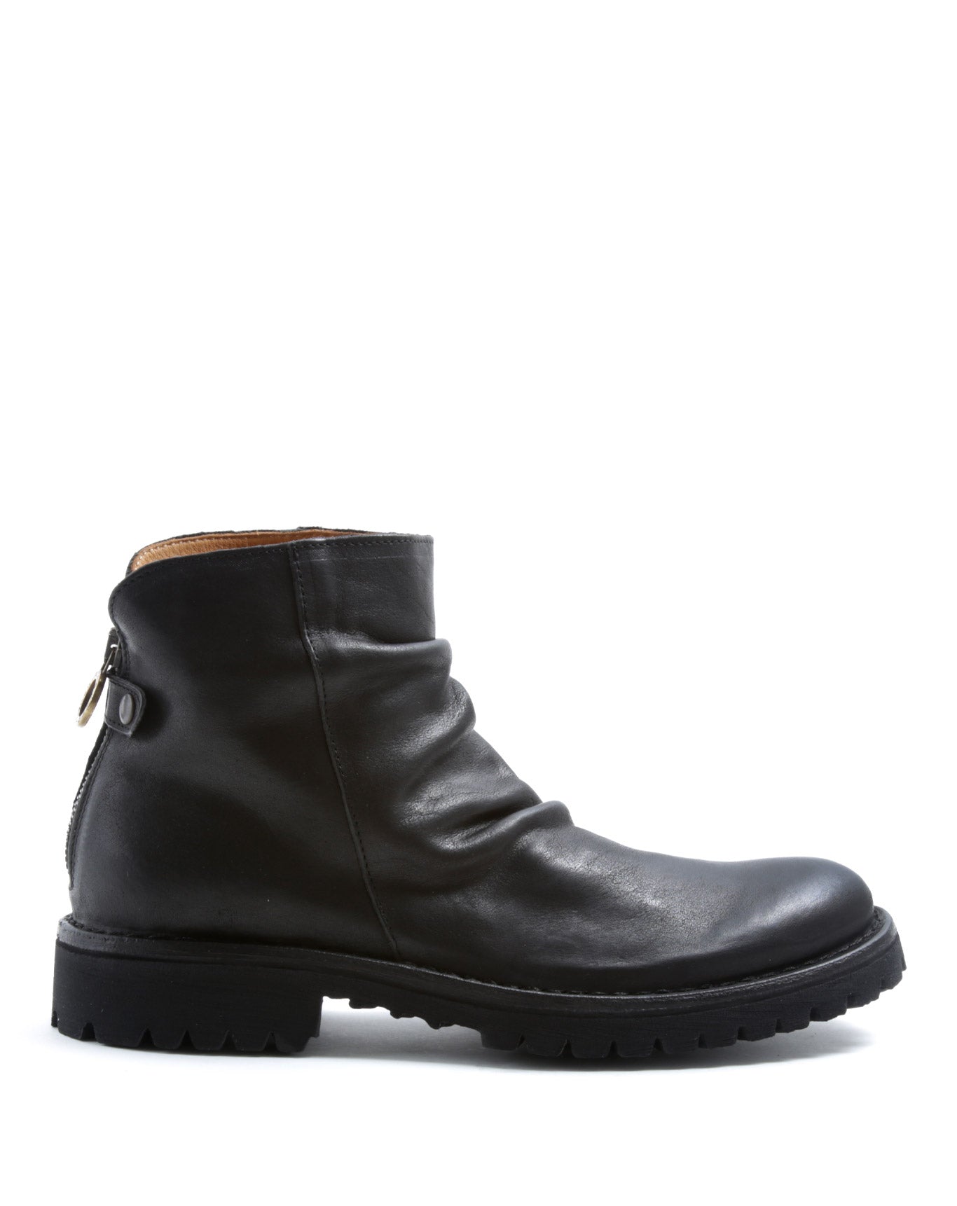 Fiorentini + Baker, ETERNITY MASSIVE M-ELINA, Black leather ankle boot with rear zip and thick rubber sole-Made in Italy-side