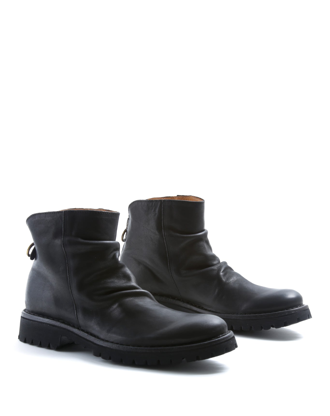 Fiorentini + Baker, ETERNITY MASSIVE M-ELINA, Black leather ankle boot with rear zip and thick rubber sole-Made in Italy-lateral