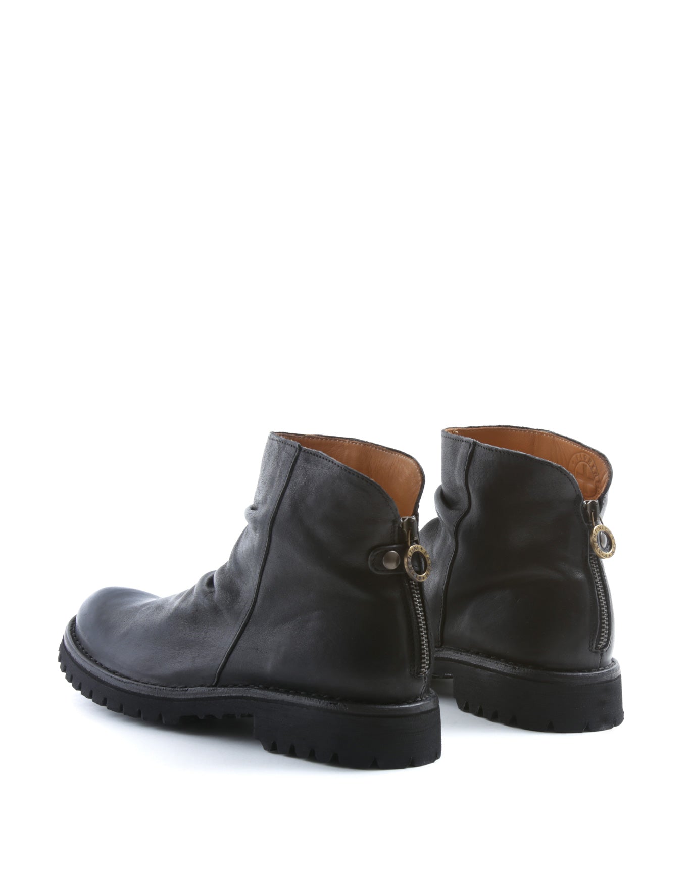 Fiorentini + Baker, ETERNITY MASSIVE M-ELINA, Black leather ankle boot with rear zip and thick rubber sole-Made in Italy-back
