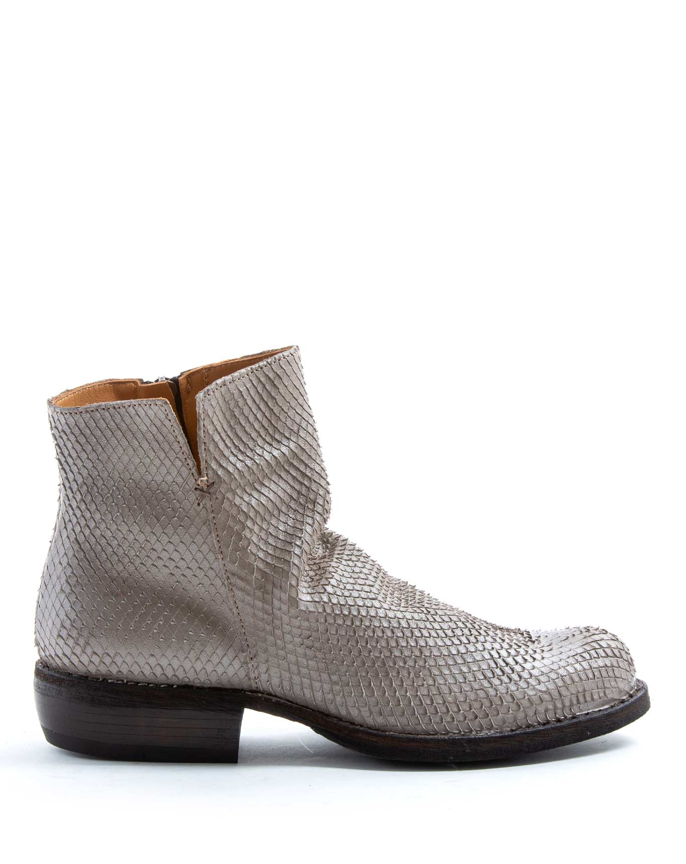 Fiorentini + Baker, CARNABY CHILL, Women ankle boots in silver leather with natural wrinkled vamp and slightly pointed toe-Made in Italy-side