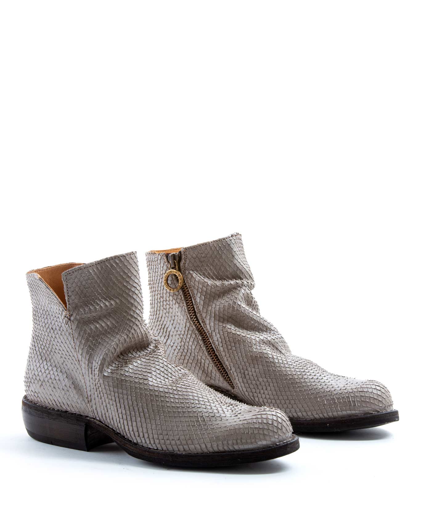 Fiorentini + Baker, CARNABY CHILL, Women ankle boots in silver leather with natural wrinkled vamp and slightly pointed toe-Made in Italy-lateral