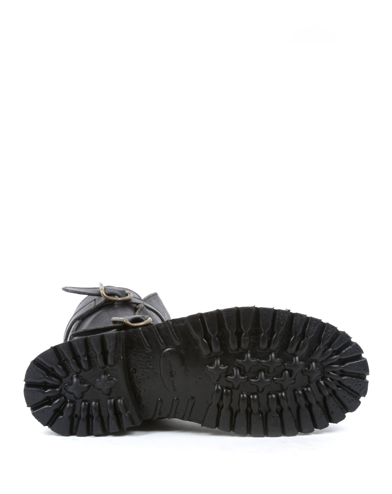 Fiorentini + Baker, ETERNITY MASSIVE M-713, Black leather tall ankle boots with 2 buckles and thick rubber sole-Made in Italy-sole