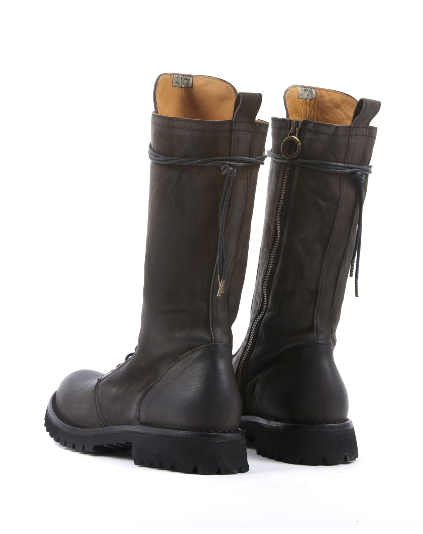 Fiorentini + Baker, ETERNITY MASSIVE M-EGAN, Brown leather tall lace up military style boots with inside zip and thick rubber sole-Made in Italy-back