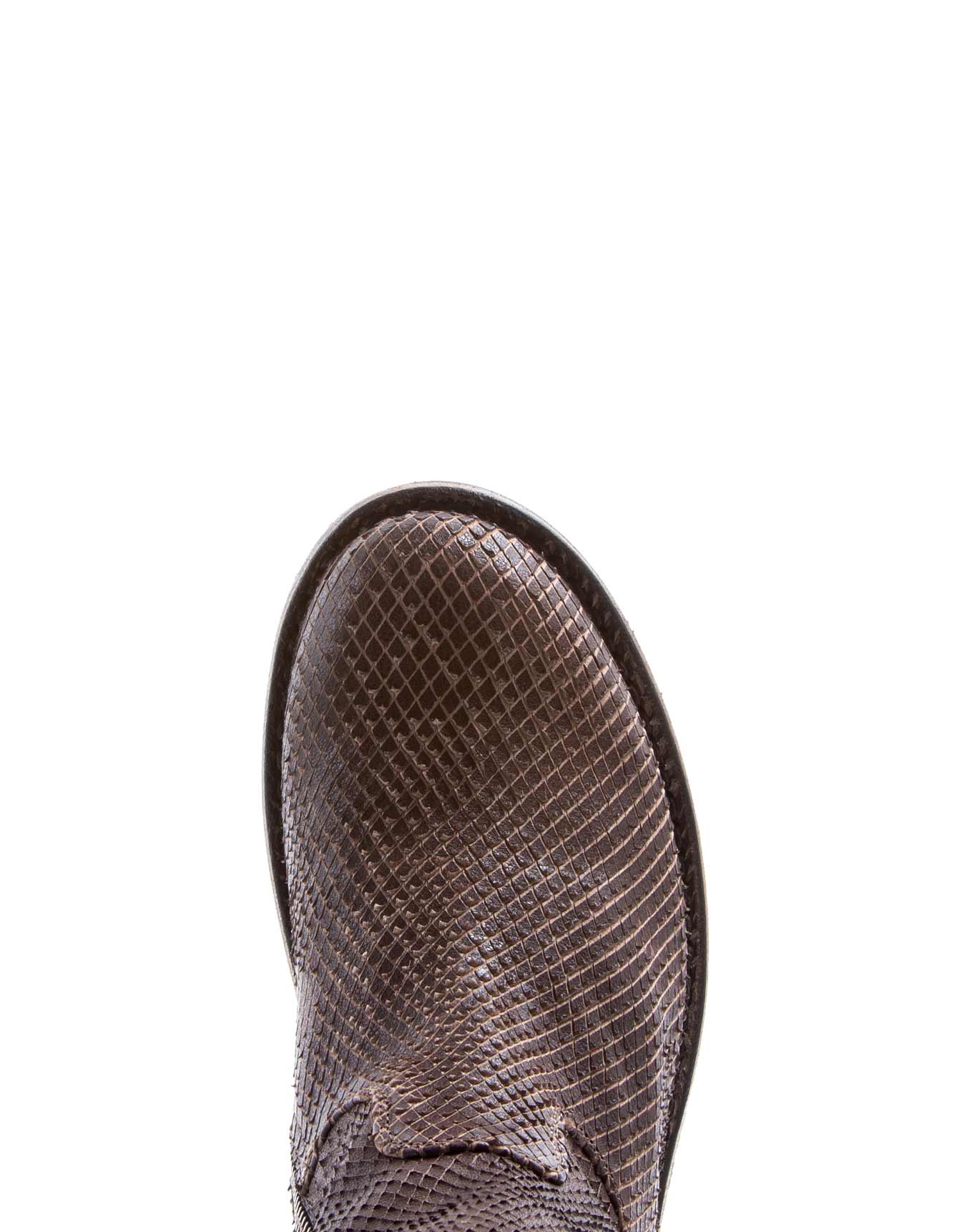 Fiorentini + Baker, FRATERNITY FEVO, Tall pull on boots with a slouchy look in brown laser cut leather-Made in Italy-toe