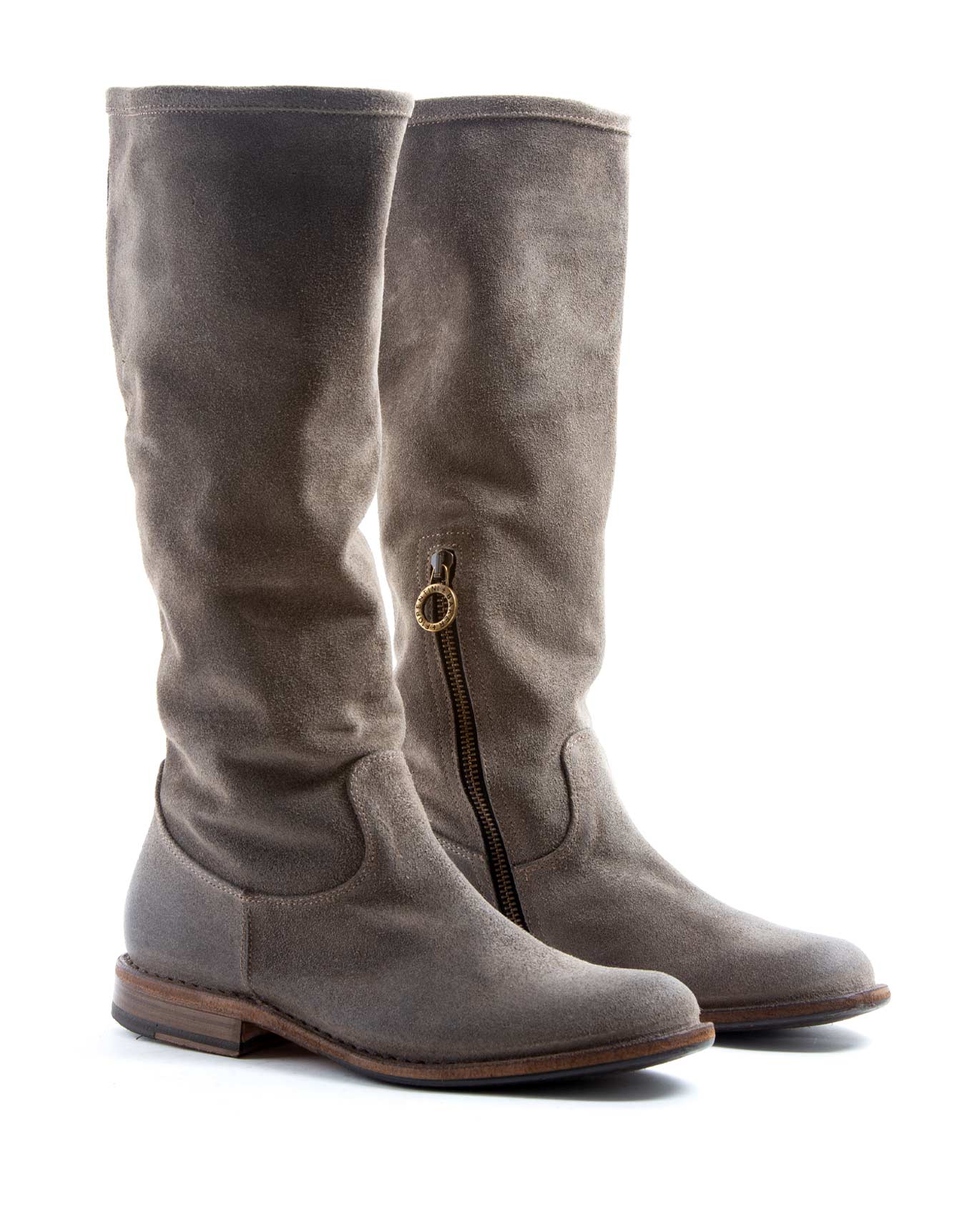 Fiorentini + Baker, FRATERNITY FEVO, Tall pull on boots with a slouchy look in taupe suede-Made in Italy-lateral
