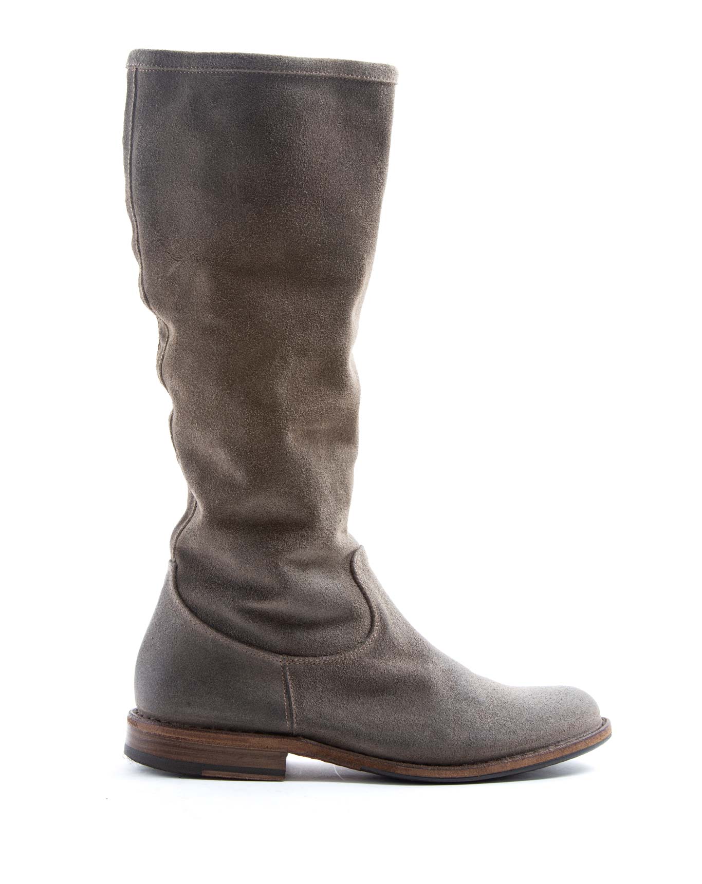 Fiorentini + Baker, FRATERNITY FEVO, Tall pull on boots with a slouchy look in taupe suede-Made in Italy-side