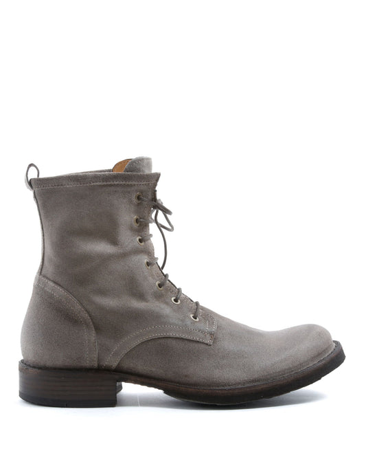 Fiorentini + Baker, ETERNITY ELME, Military style lace-up tall ankle boots in taupe suede-Made in Italy-side
