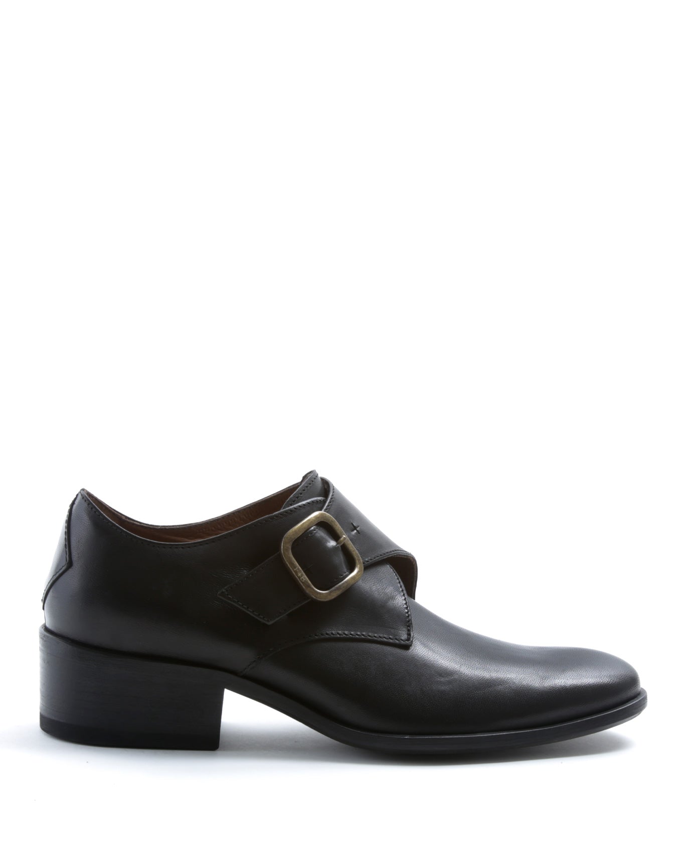 Fiorentini + Baker, CHANCE CHIEN, Women buckled monk shoe in black leather with elongated toe-Made in Italy-side