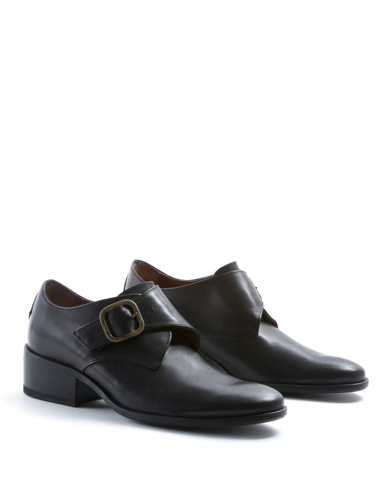 Fiorentini + Baker, CHANCE CHIEN, Women buckled monk shoe in black leather with elongated toe-Made in Italy-lateral