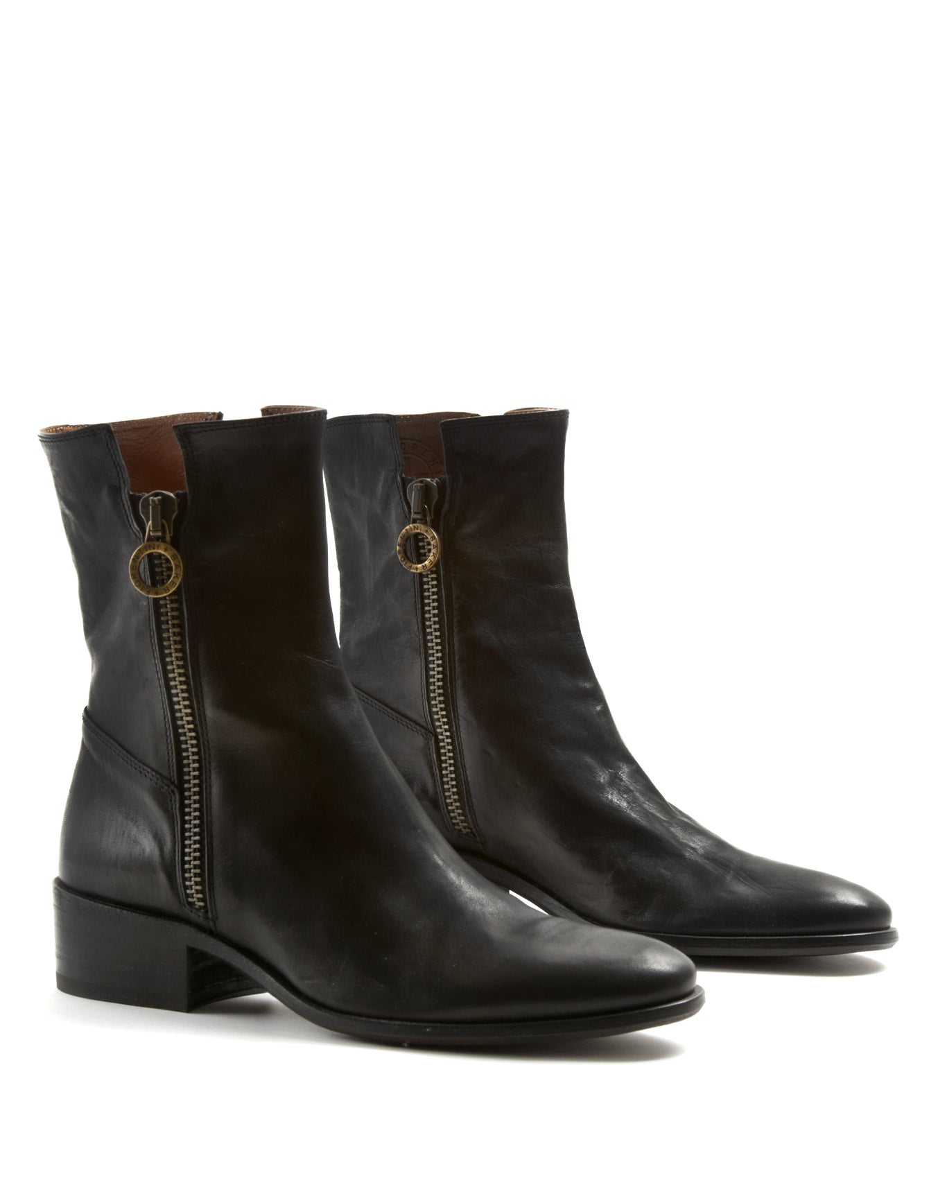 Fiorentini + Baker, CHANCE CINT, Women tall ankle boots with double zip and elongated toe in black leather-Made in Italy-lateral