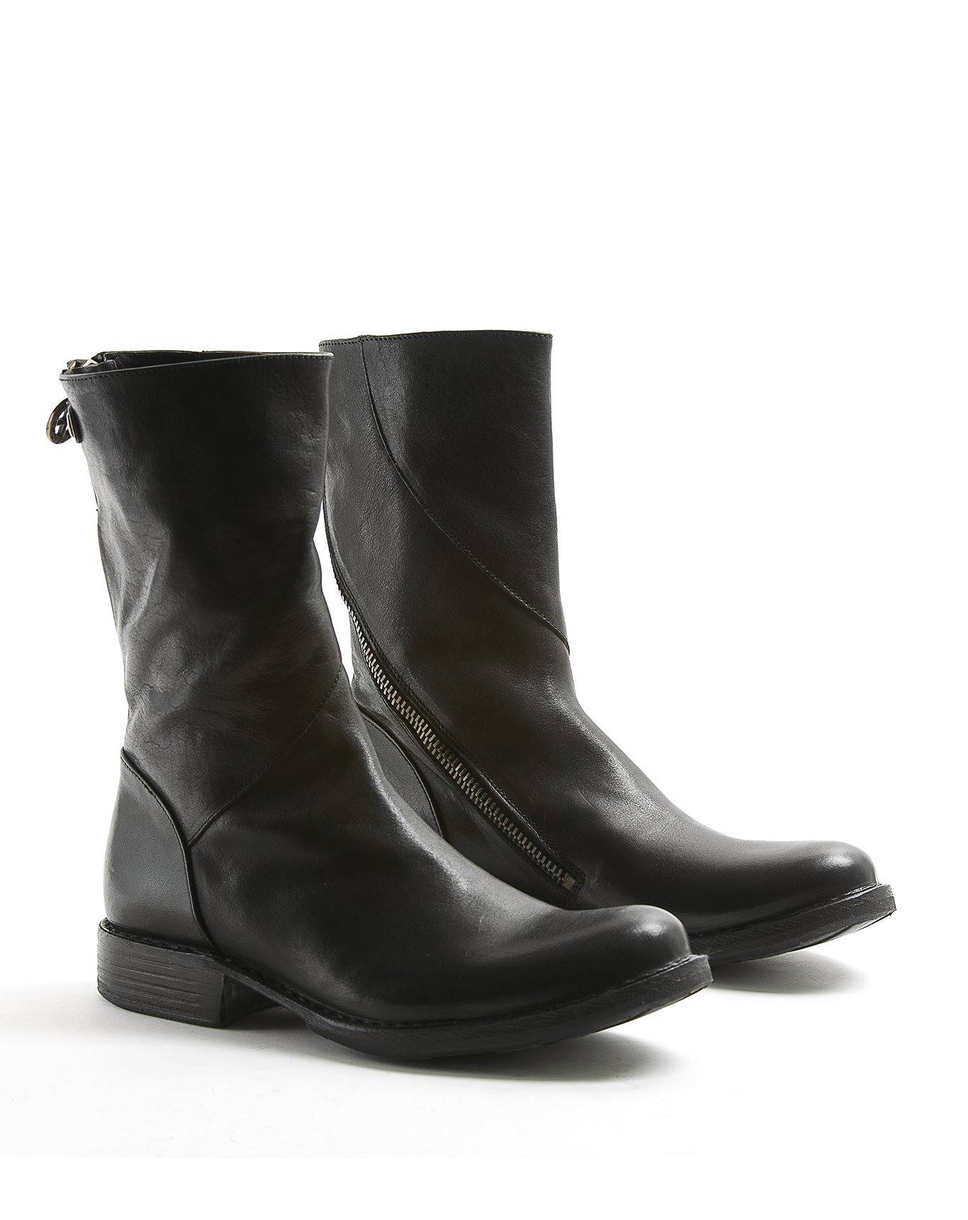 ETERNITY EZEE Black leather mid height boots with diagonal zip ETERNITY EZEE Black leather mid height boots with diagonal zip