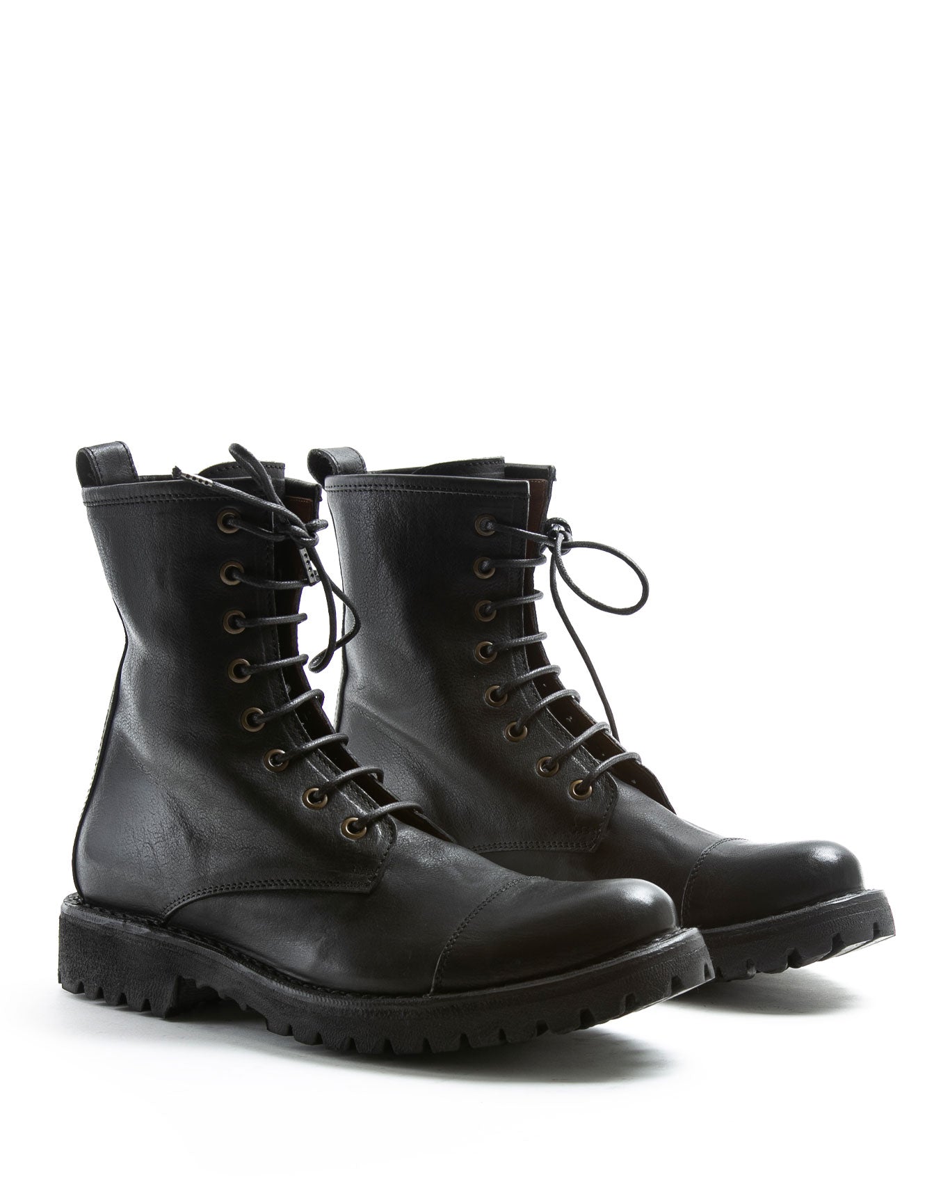 Fiorentini + Baker, ETERNITY MASSIVE M-EIGHT, Black leather lace-up military style men boots with thick rubber sole-Made in Italy-lateral