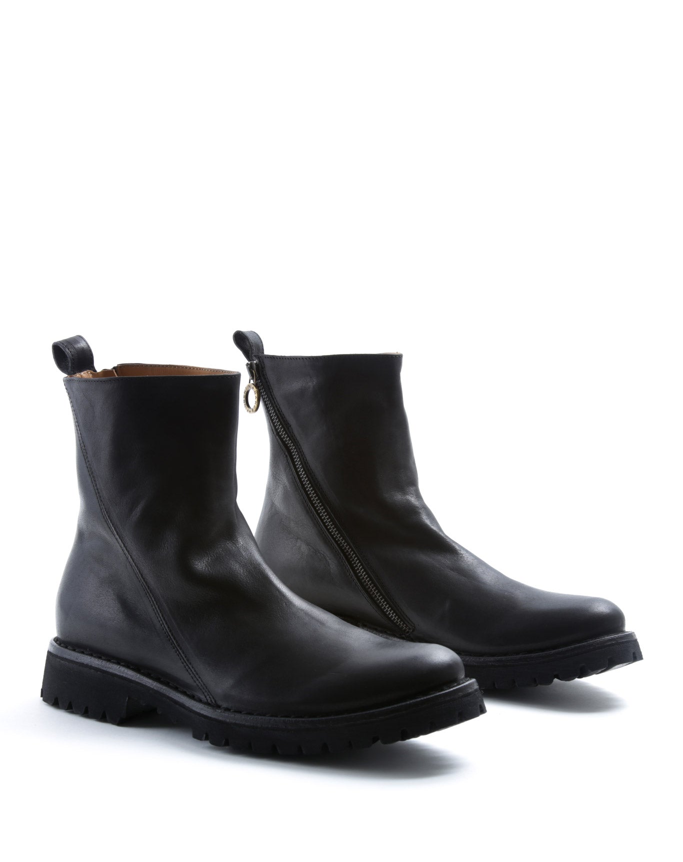 Fiorentini + Baker, ETERNITY MASSIVE M-EVI, Black leather ankle boots with inside lateral zip and thick rubber sole-Made in Italy-lateral