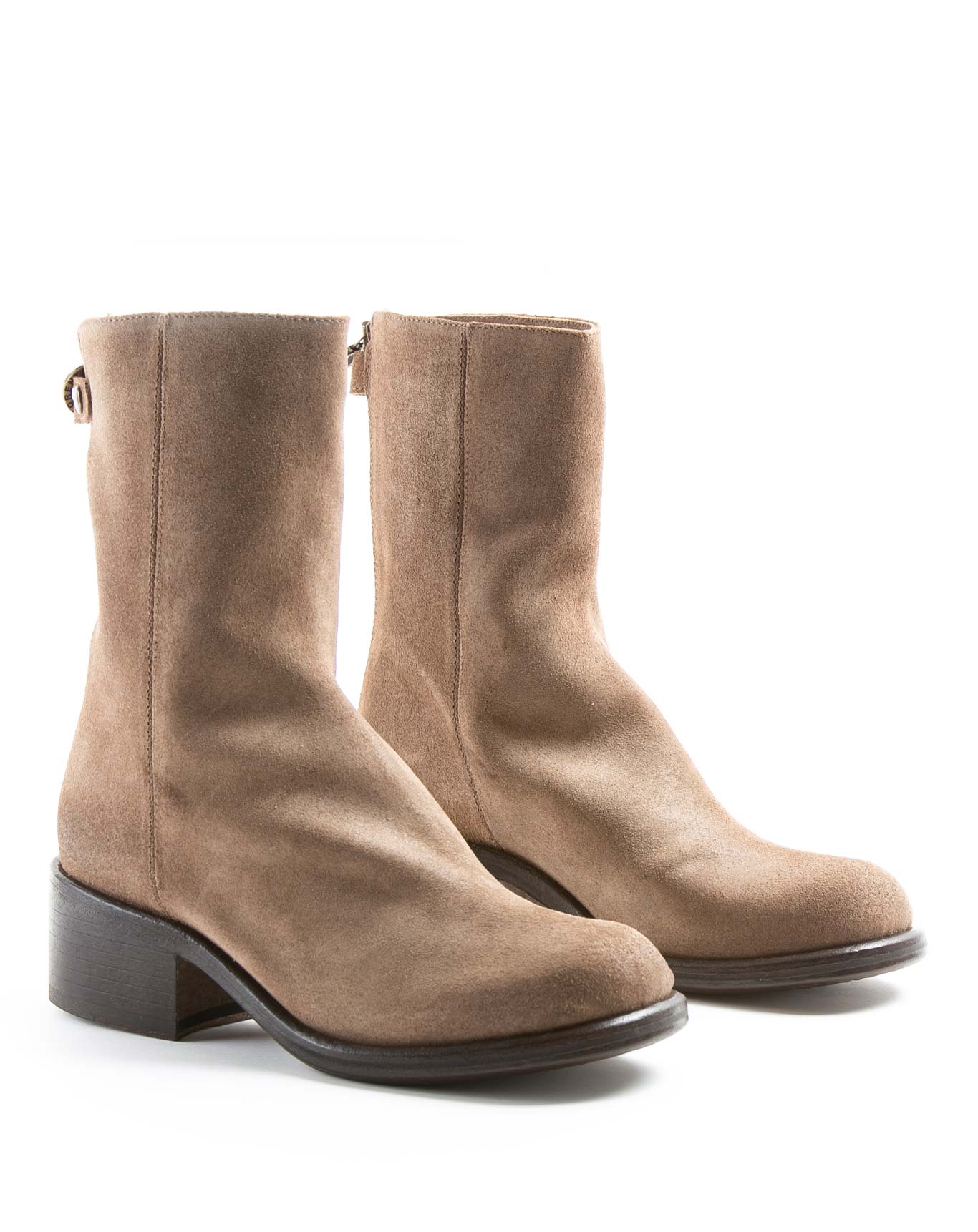 Fiorentini + Baker, MIX MENNY, Women tall ankle boots with rear zip, squared toe and 5cm heel in taupe suede-Made in Italy-lateral