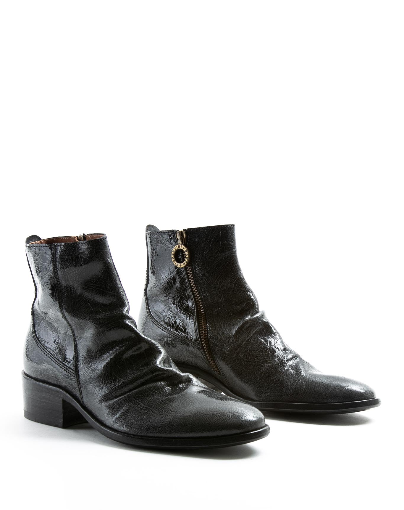 FIORENTINI + BAKER, CHANCE CLAUS, Leather ankle boot with inside zip. The elongated shape and stacked heel for a slick laid back rock 'n' roll look. Handcrafted by skilled artisans. Made in Italy. Made to last.