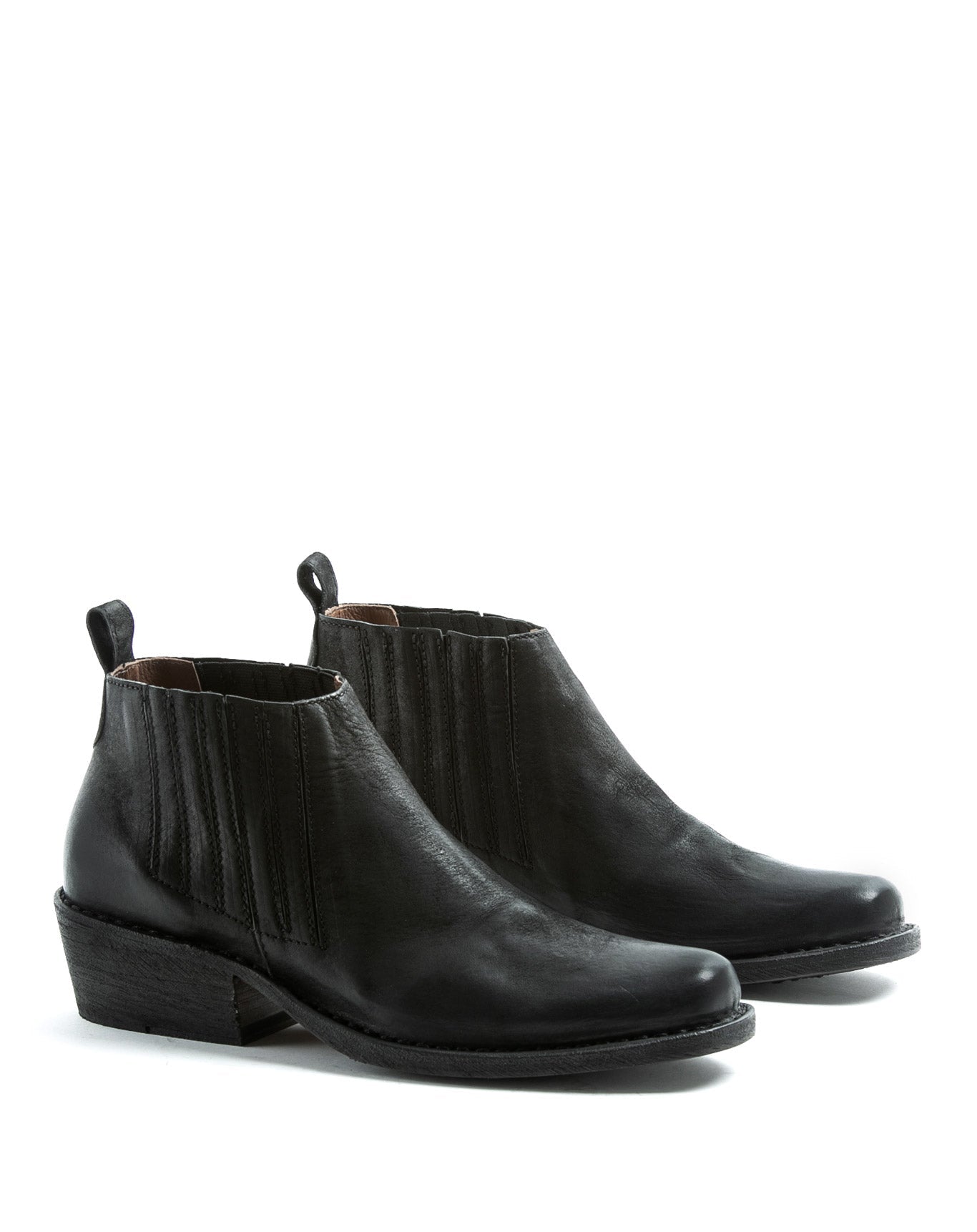 Fiorentini + Baker, CUBAN CLU, Women pull-on short ankle boots with Cuban heel and elasticated side panels in black leather-Made in Italy-lateral