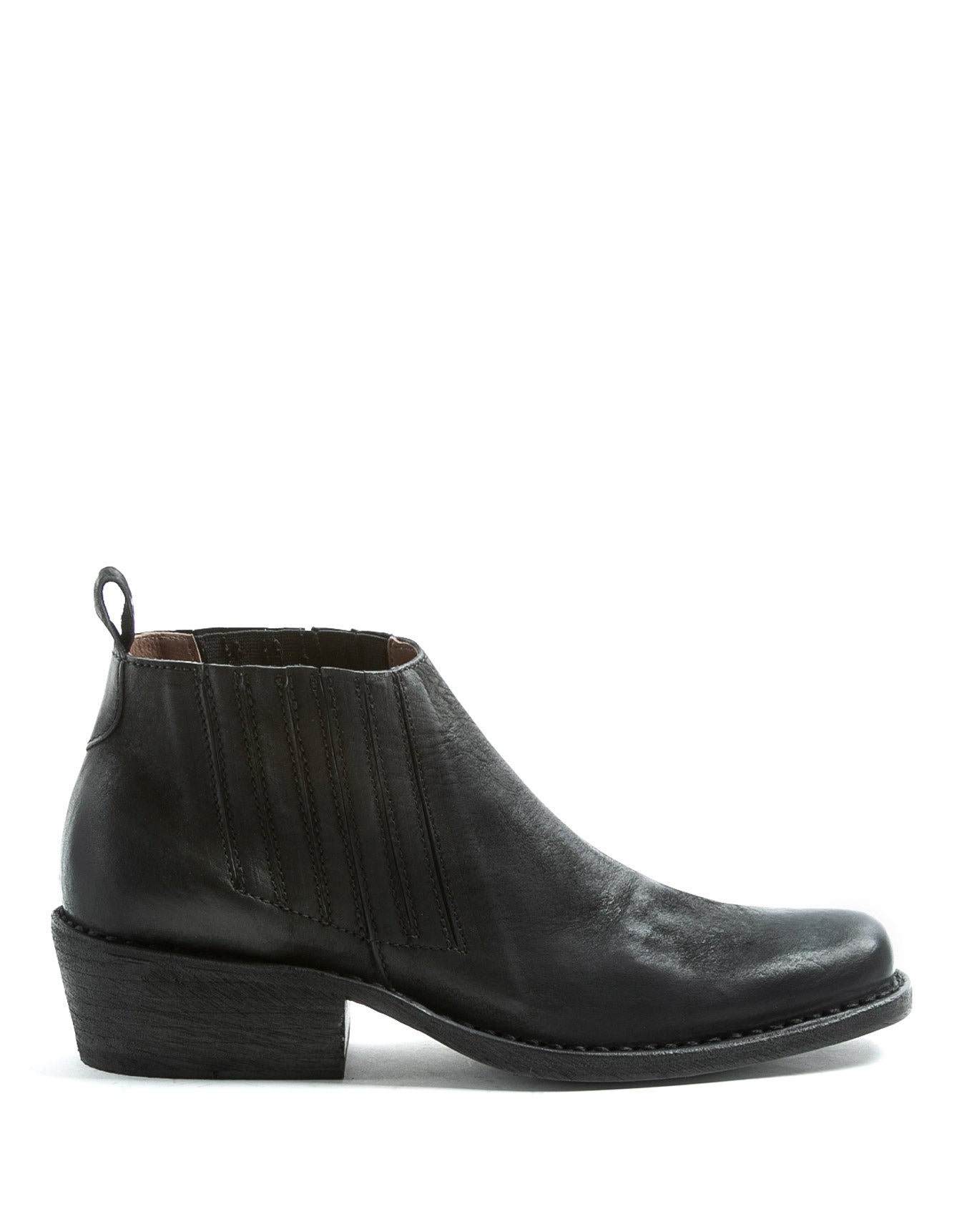 Fiorentini + Baker, CUBAN CLU, Women pull-on short ankle boots with Cuban heel and elasticated side panels in black leather-Made in Italy-side