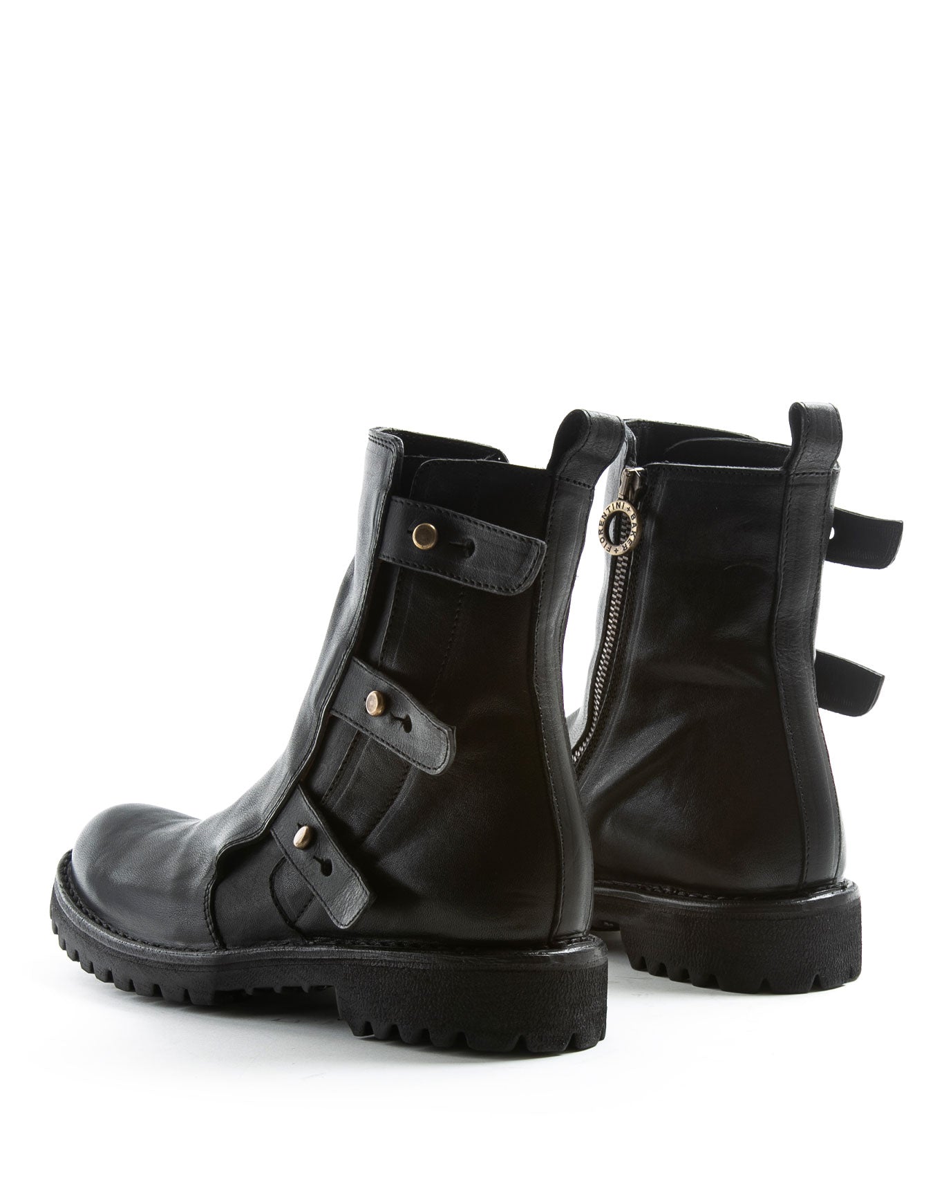 Fiorentini + Baker, ETERNITY MASSIVE M-ERNA, Black leather tall ankle boots with adjustable straps and thick rubber sole-Made in Italy-back