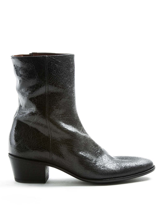 Fiorentini + Baker, MISTER MATT, Women tall ankle boots with slightly pointed toe and 5cm heel in distressed black leather-Made in Italy-side