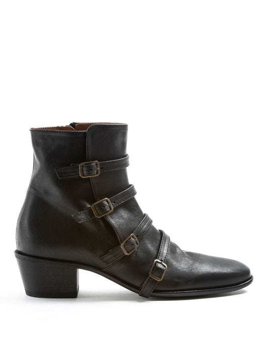 FIORENTINI + BAKER, MISTER MOOG, Elegant leather ankle boot with multi buckles detail and slightly pointed toe. Handcrafted by skilled artisans. Made in Italy. Made to last.