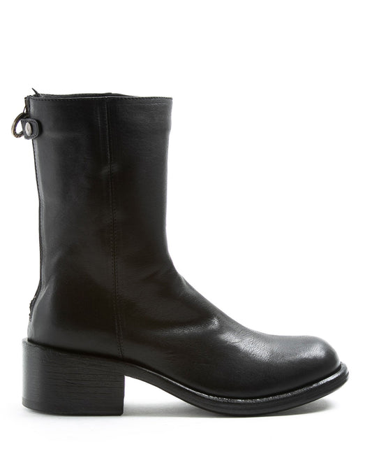 Fiorentini + Baker, MIX MENNY, Women tall ankle boots with rear zip, squared toe and 5cm heel in black leather-Made in Italy-side