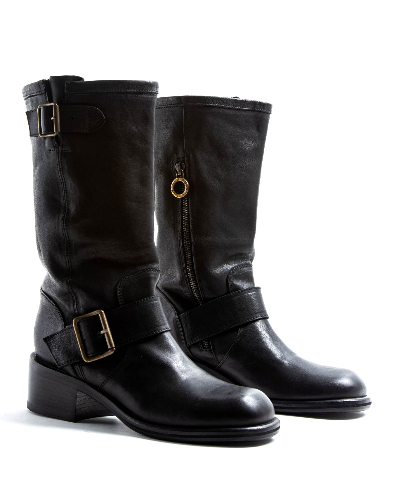 FIORENTINI + BAKER, MIX MIK, Leather mid-calf boot with double buckle. Bold boots inspired by vintage campus and biker boots. Handcrafted by skilled artisans. Made in Italy. Made to last.