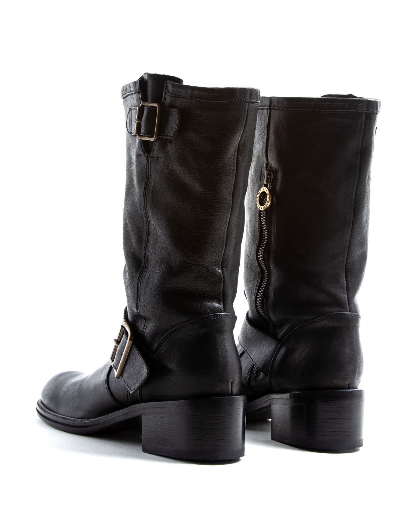 FIORENTINI + BAKER, MIX MIK, Leather mid-calf boot with double buckle. Bold boots inspired by vintage campus and biker boots. Handcrafted by skilled artisans. Made in Italy. Made to last.