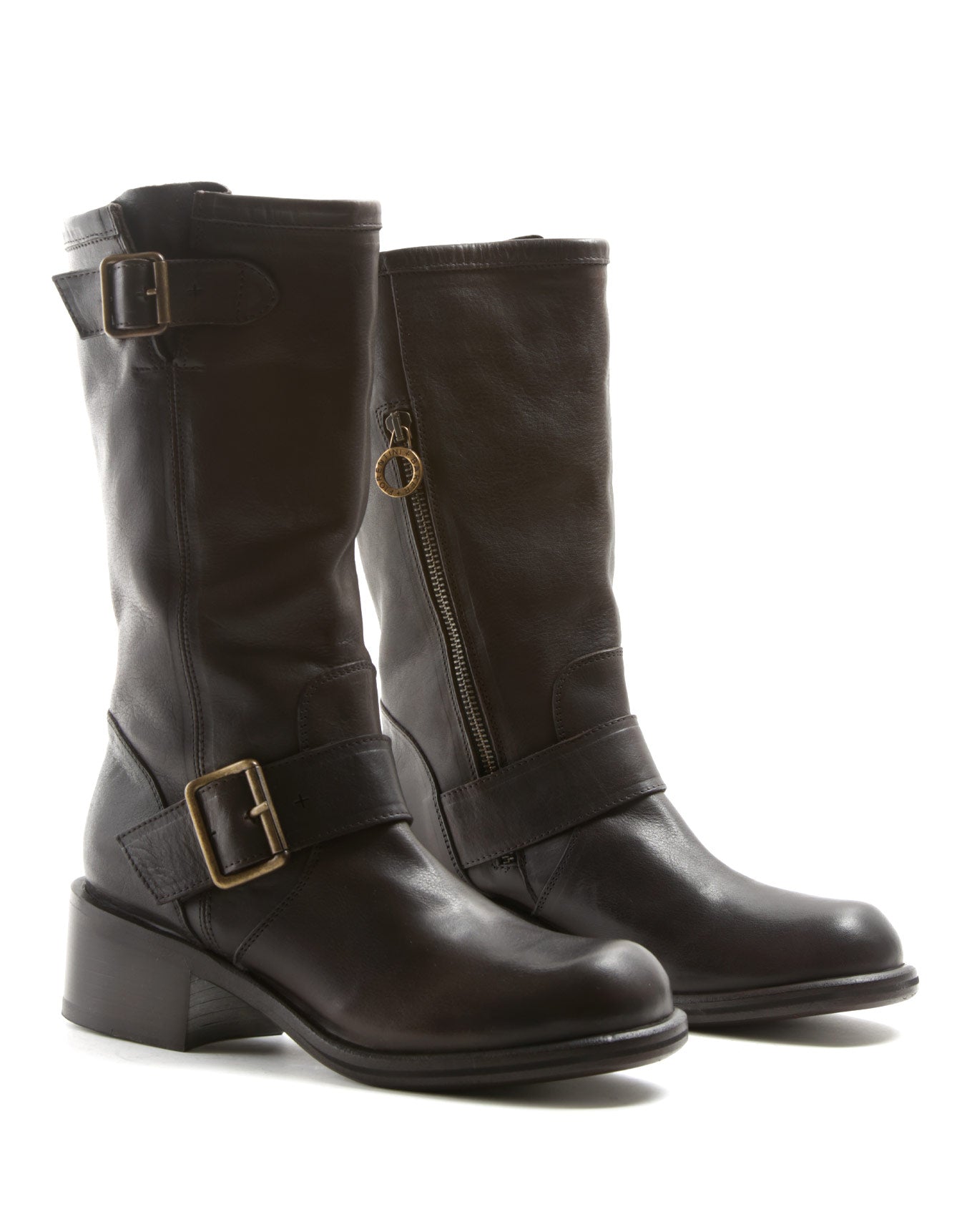 FIORENTINI + BAKER, MIX MIK, Leather mid-calf boot with double buckle. Bold boots inspired by vintage campus and biker boots. Handcrafted by skilled artisans. Made in Italy. Made to last.