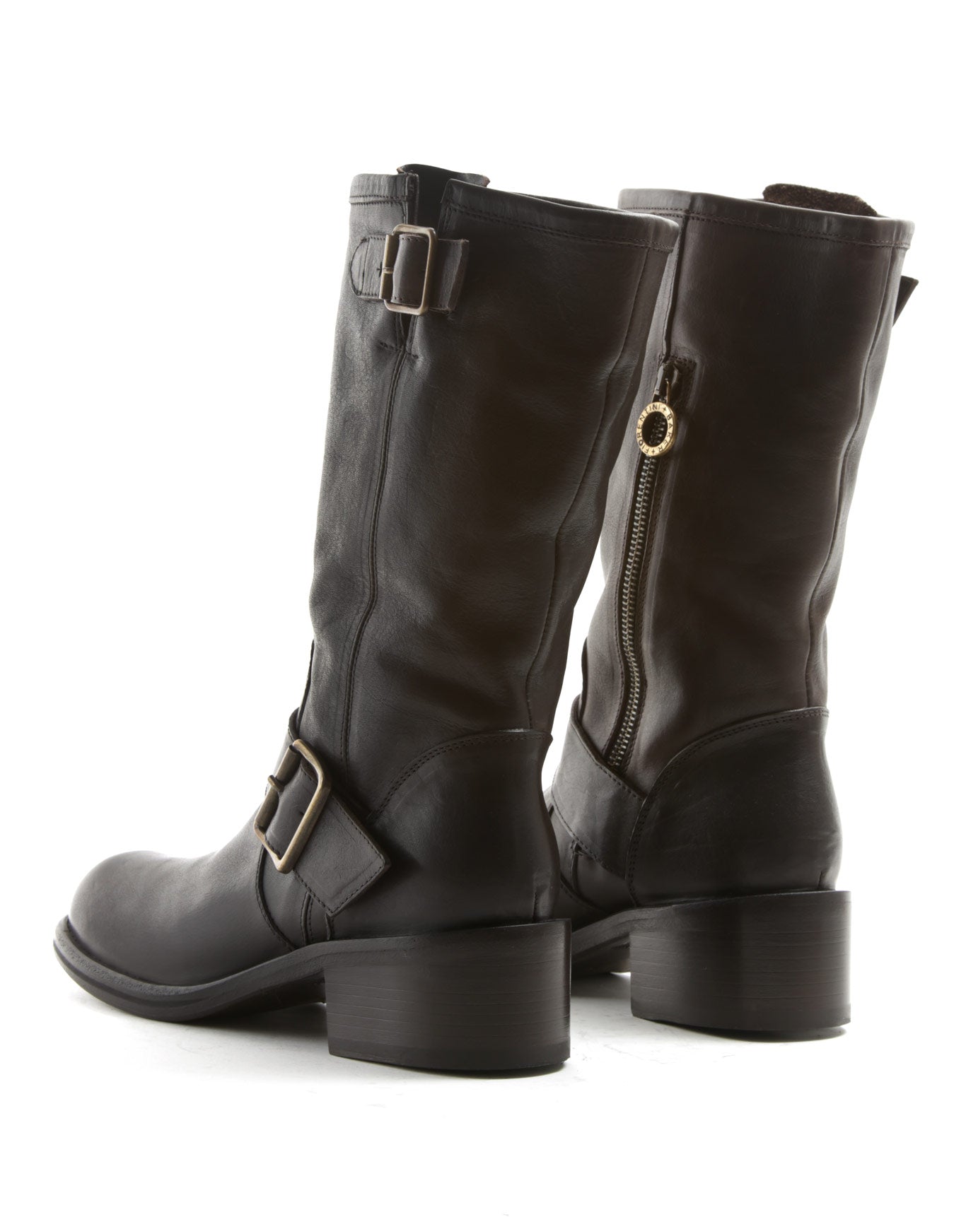 FIORENTINI + BAKER, MIX MIK, Leather mid-calf boot with double buckle. Bold boots inspired by vintage campus and biker boots. Handcrafted by skilled artisans. Made in Italy. Made to last.